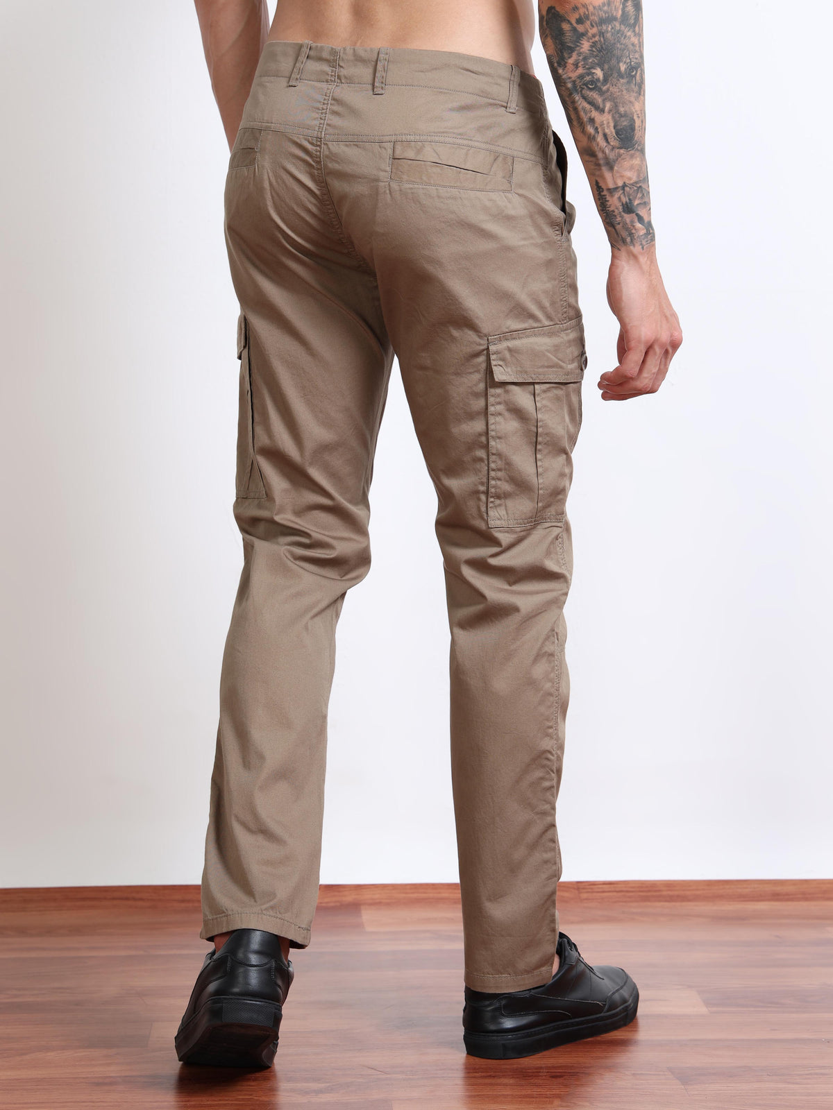 Men’s Straight Fit Brown Cargo Pants by Black Thread