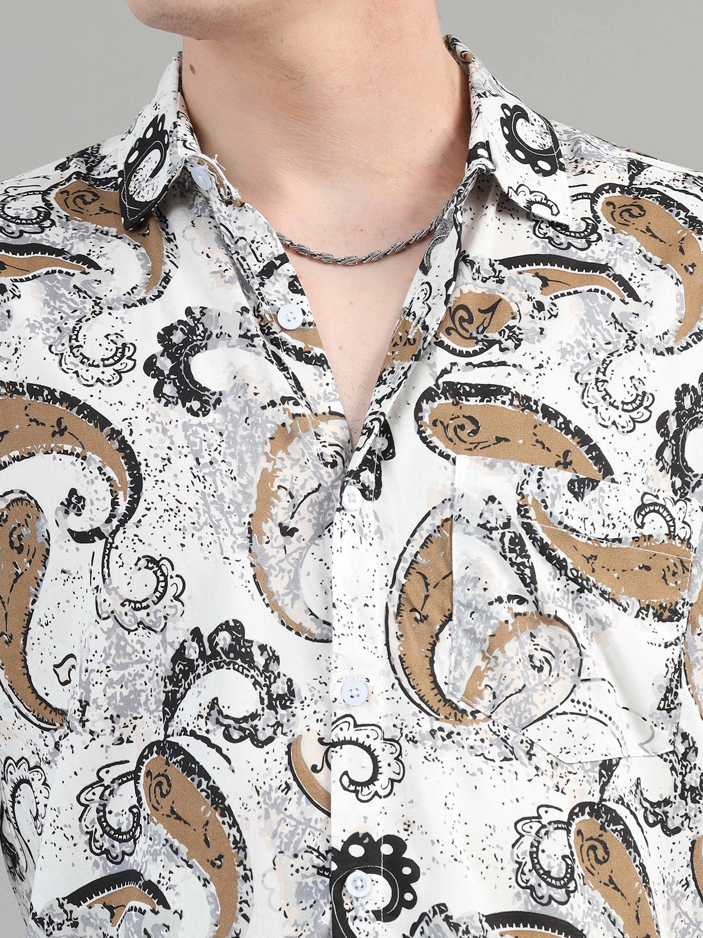 Paisley printed white rayon shirt for men