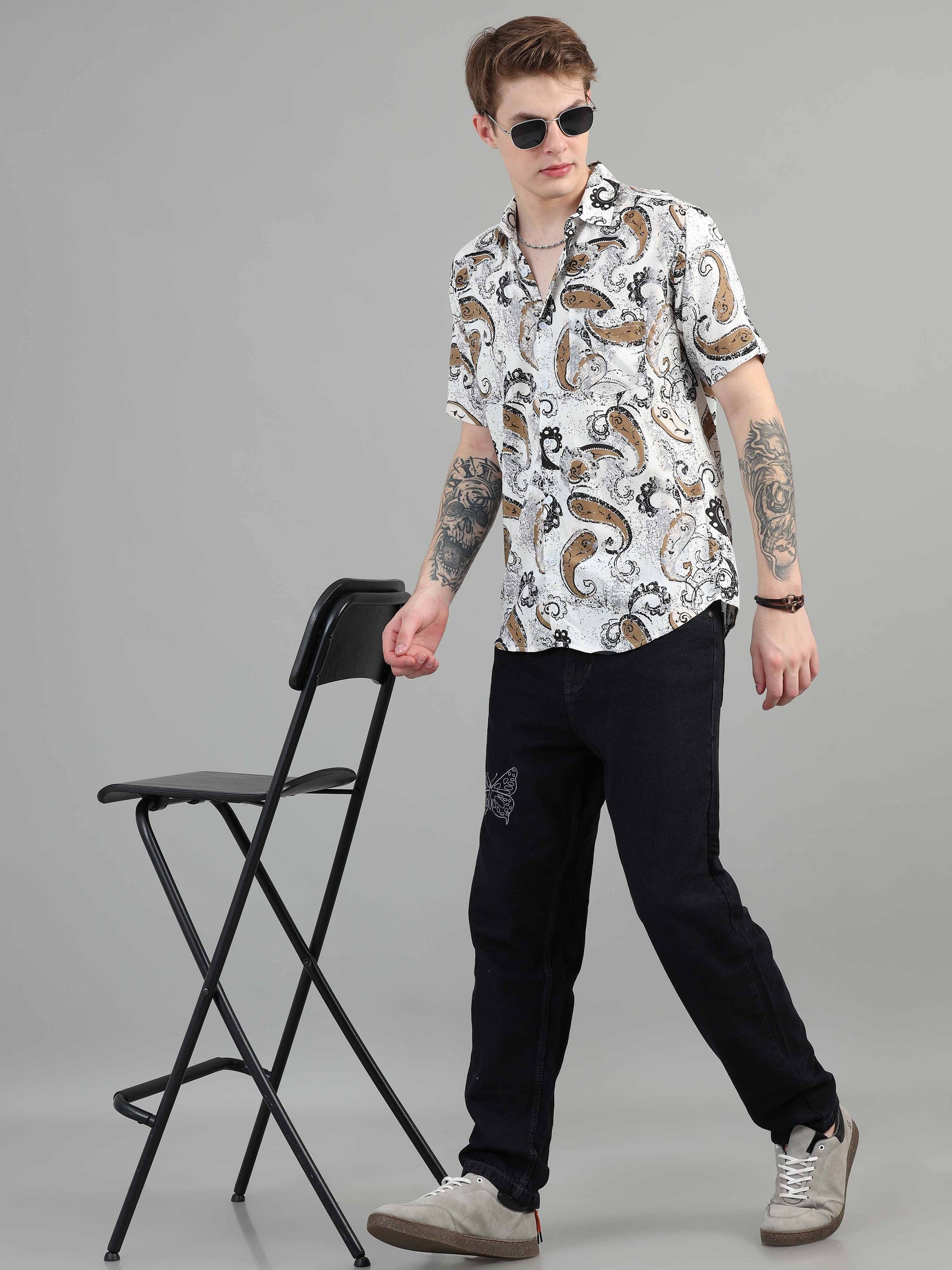 Paisley printed white rayon shirt for men