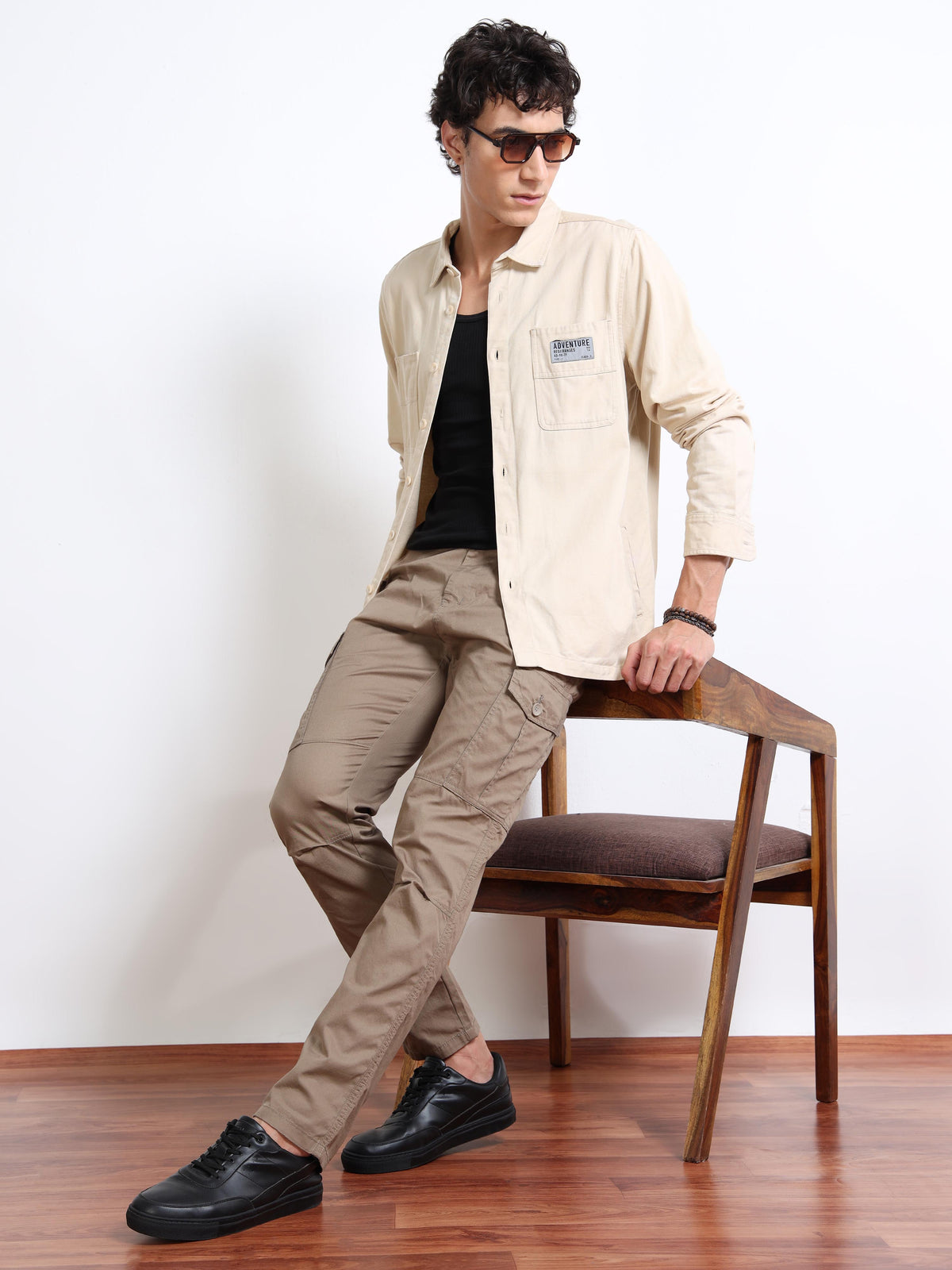 Men’s Straight Fit Brown Cargo Pants by Black Thread