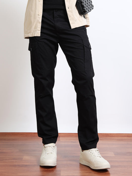 Men’s Straight Fit Black Cargo Pants by Black Thread