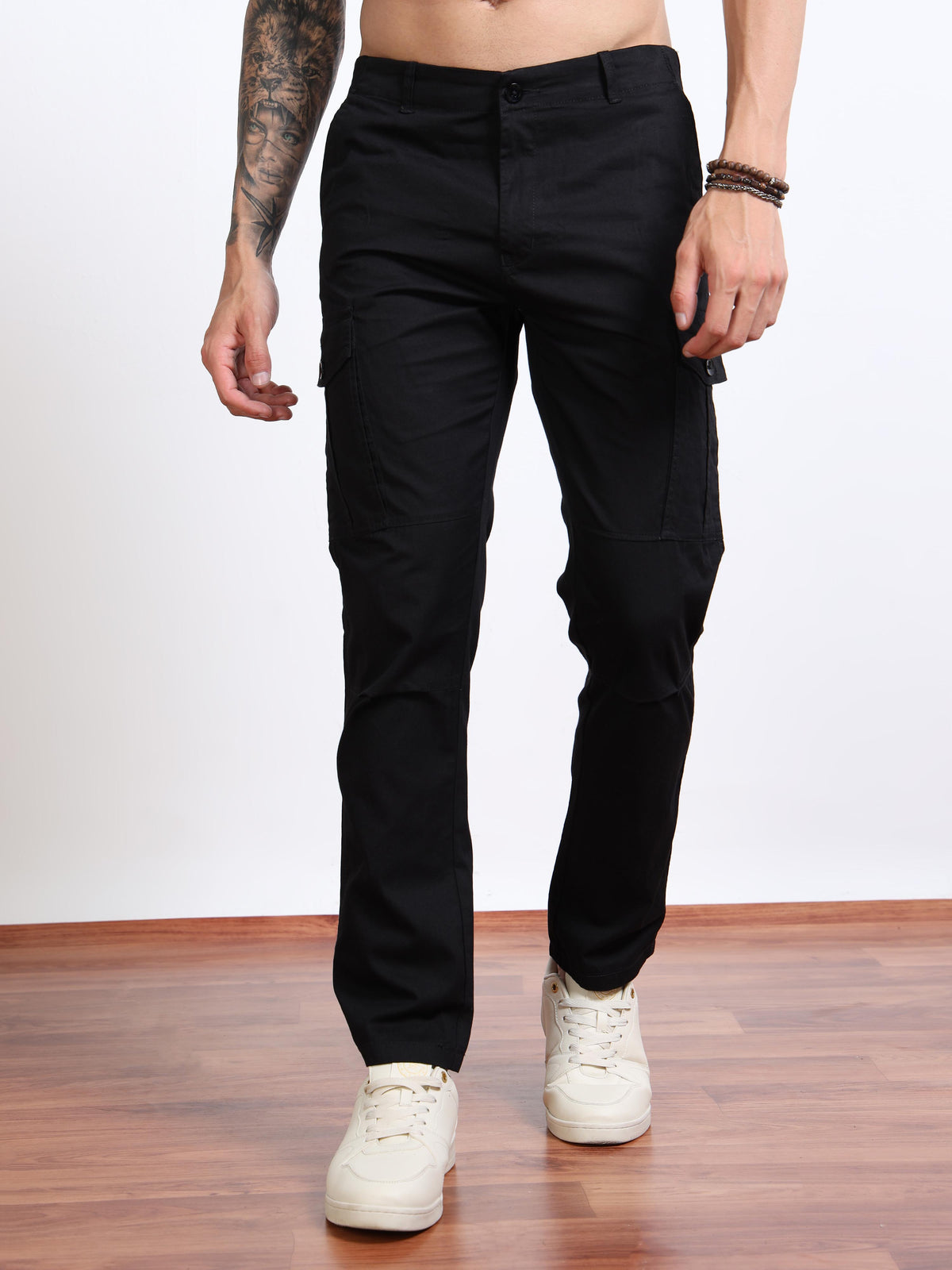 Men’s Straight Fit Black Cargo Pants by Black Thread