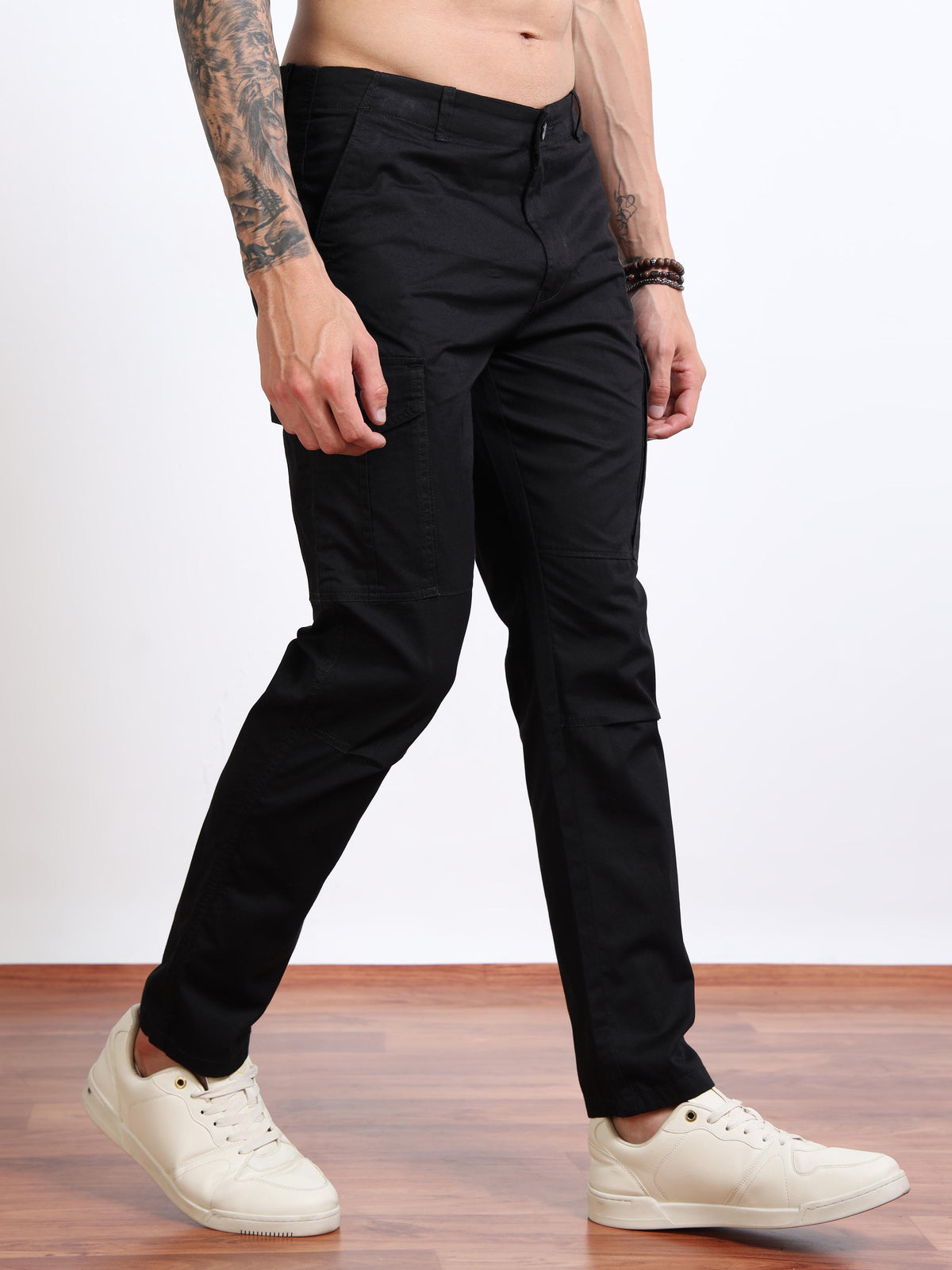 Men’s Straight Fit Black Cargo Pants by Black Thread