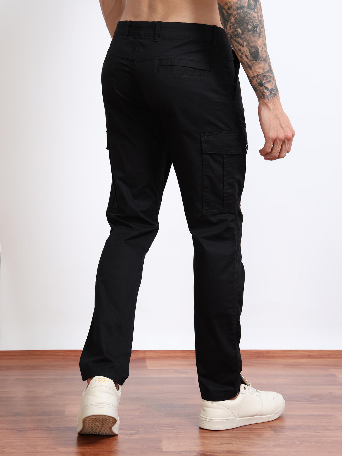 Men’s Straight Fit Black Cargo Pants by Black Thread