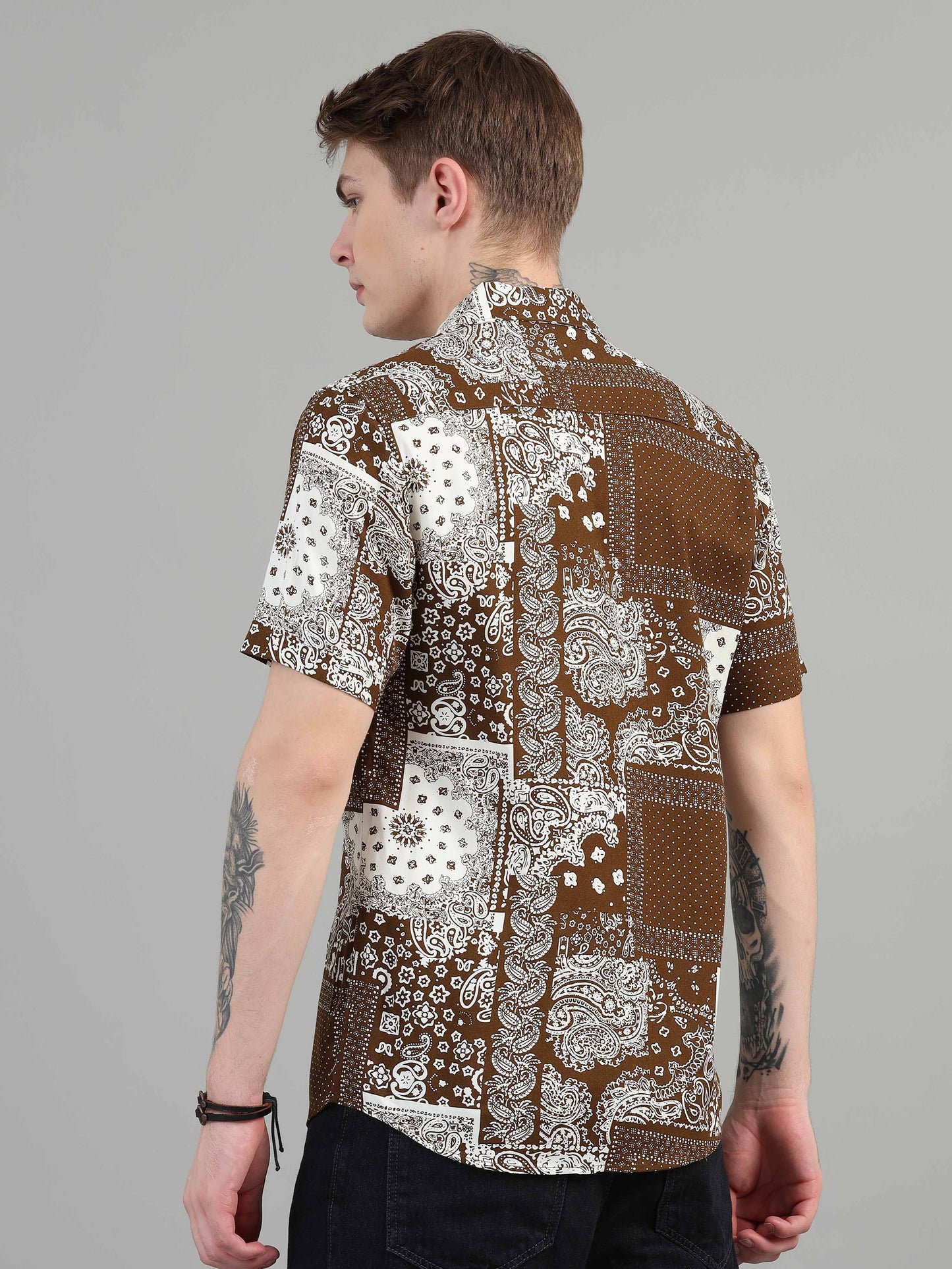 Congo Brown Box Pattern printed shirt for men