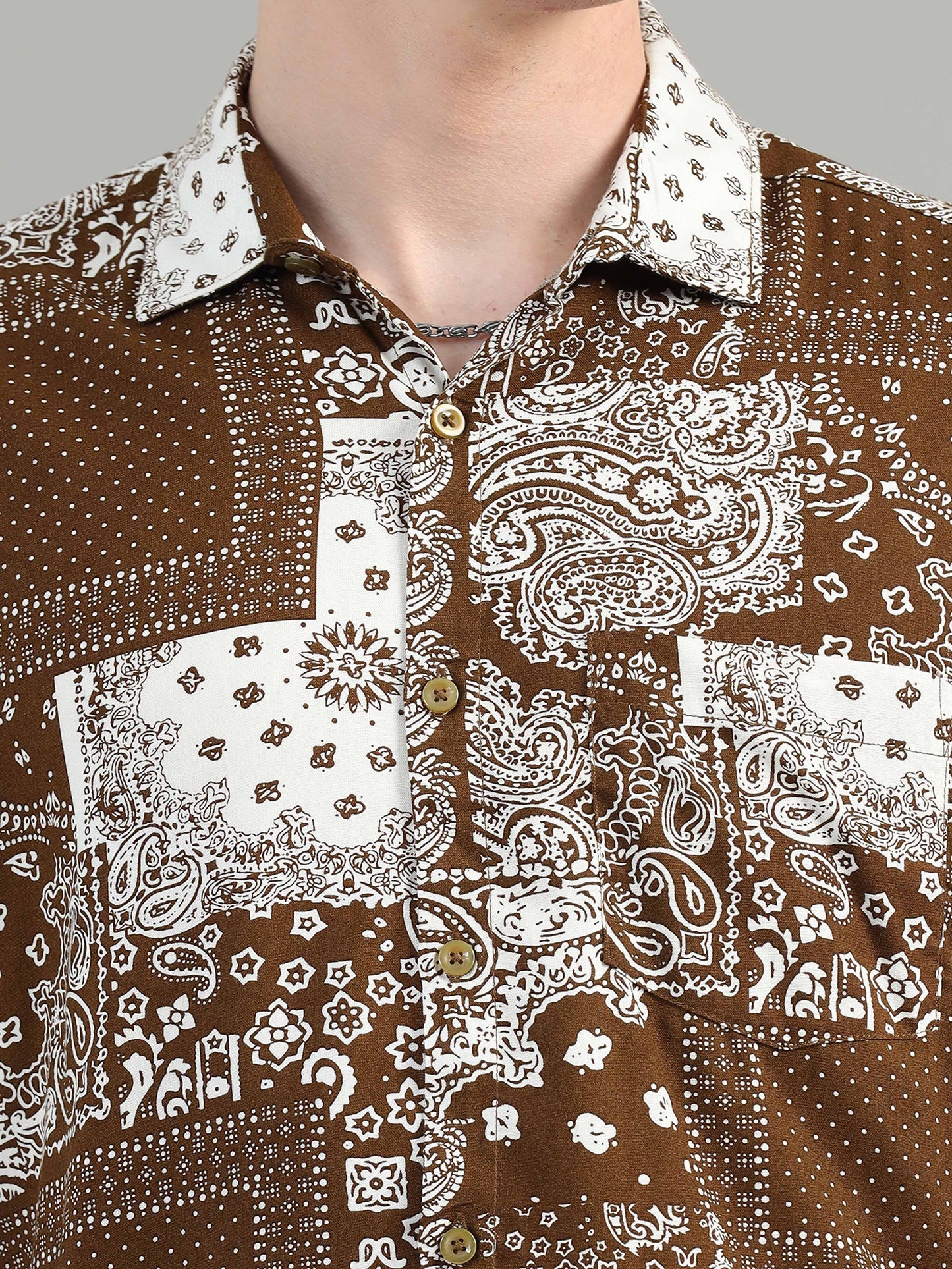 Congo Brown Box Pattern printed shirt for men