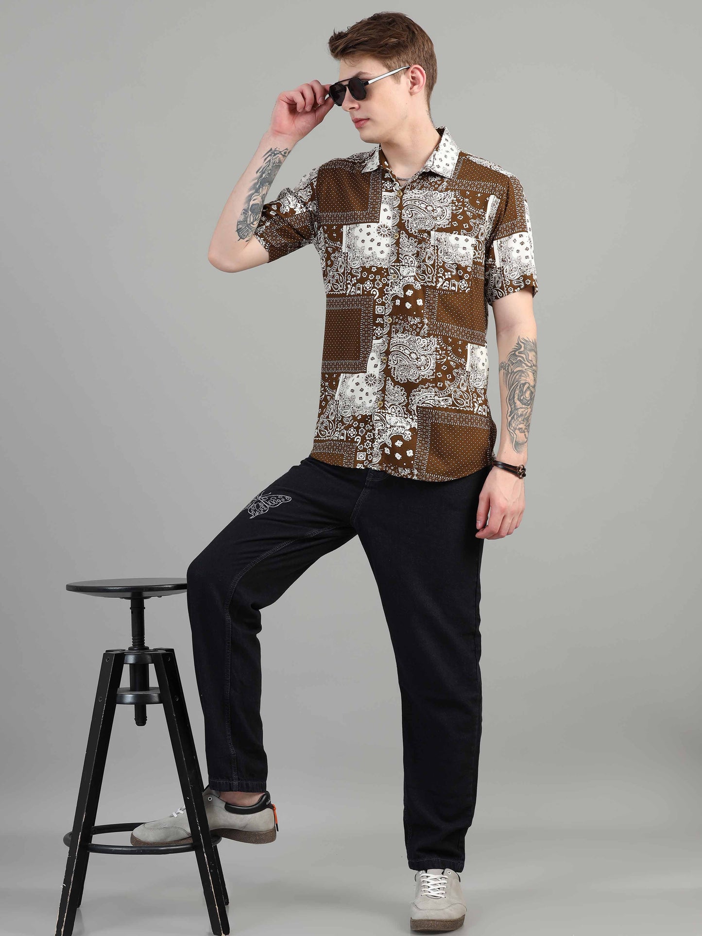 Congo Brown Box Pattern printed shirt for men