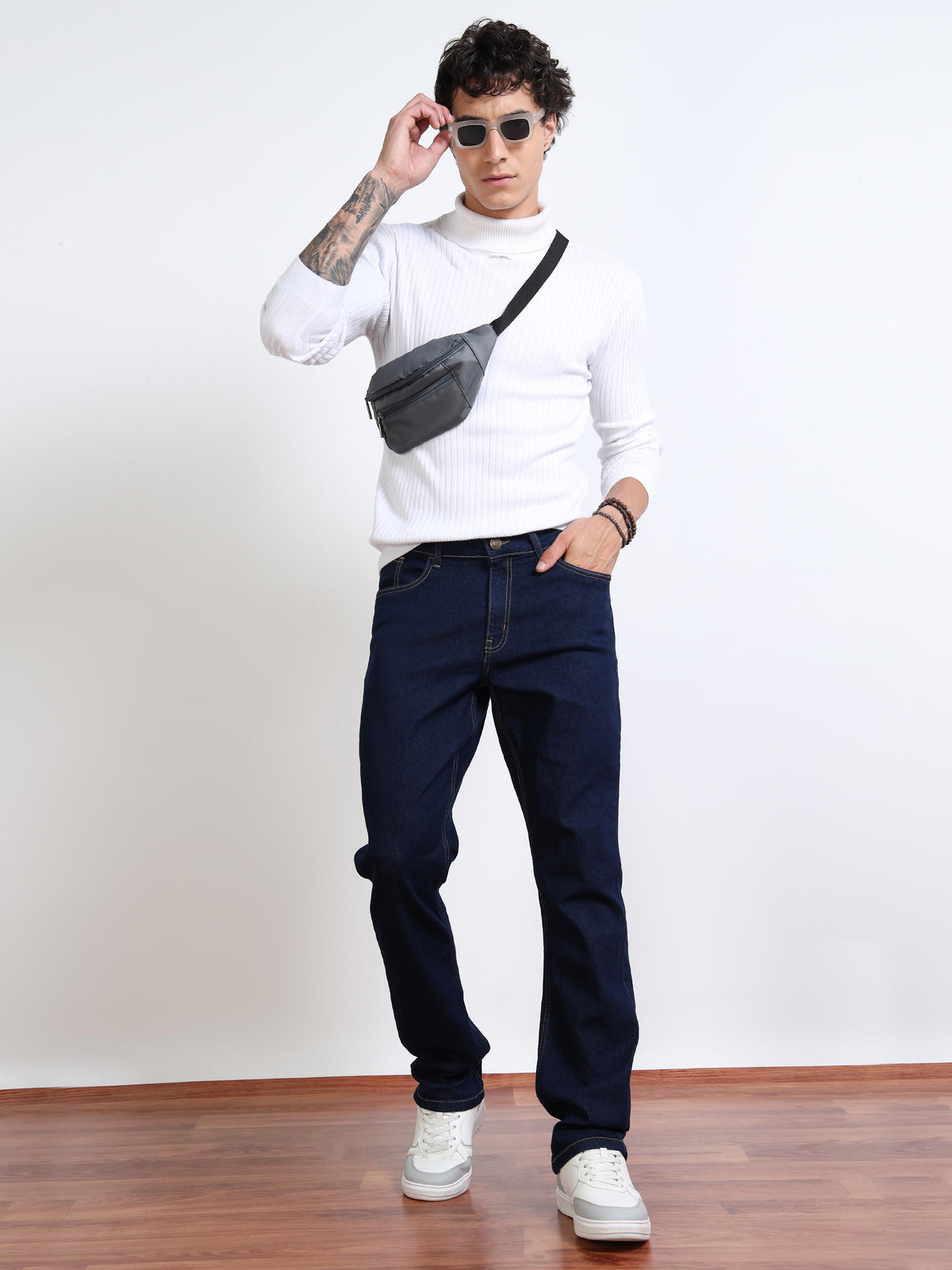 Men’s Indigo Blue Straight Fit Jeans by Black Thread