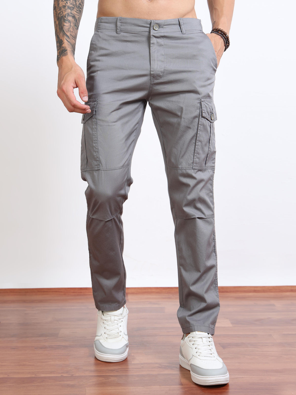 Men’s Slim Fit Grey Cargo Pants by Black Thread