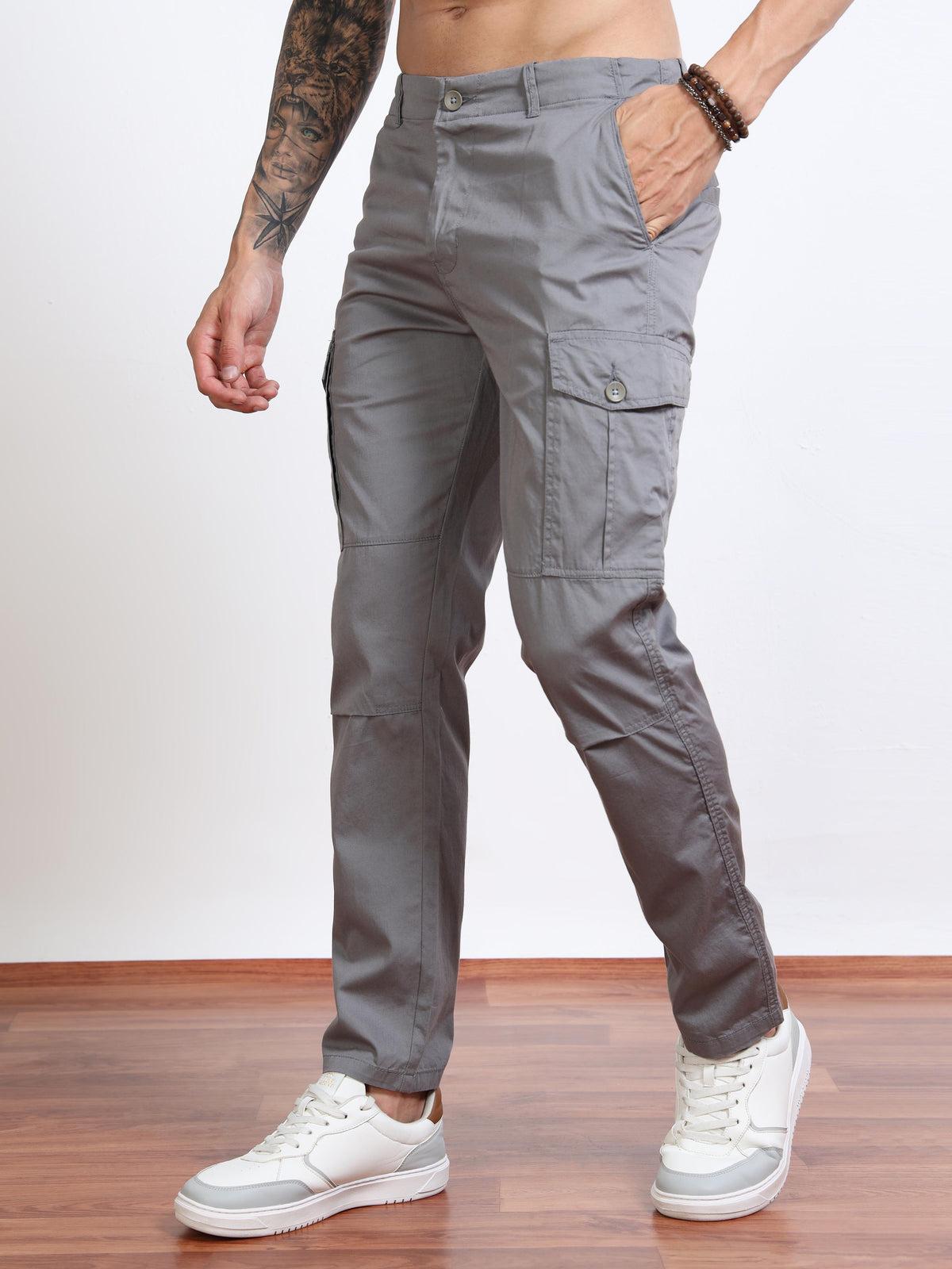 Men’s Slim Fit Grey Cargo Pants by Black Thread