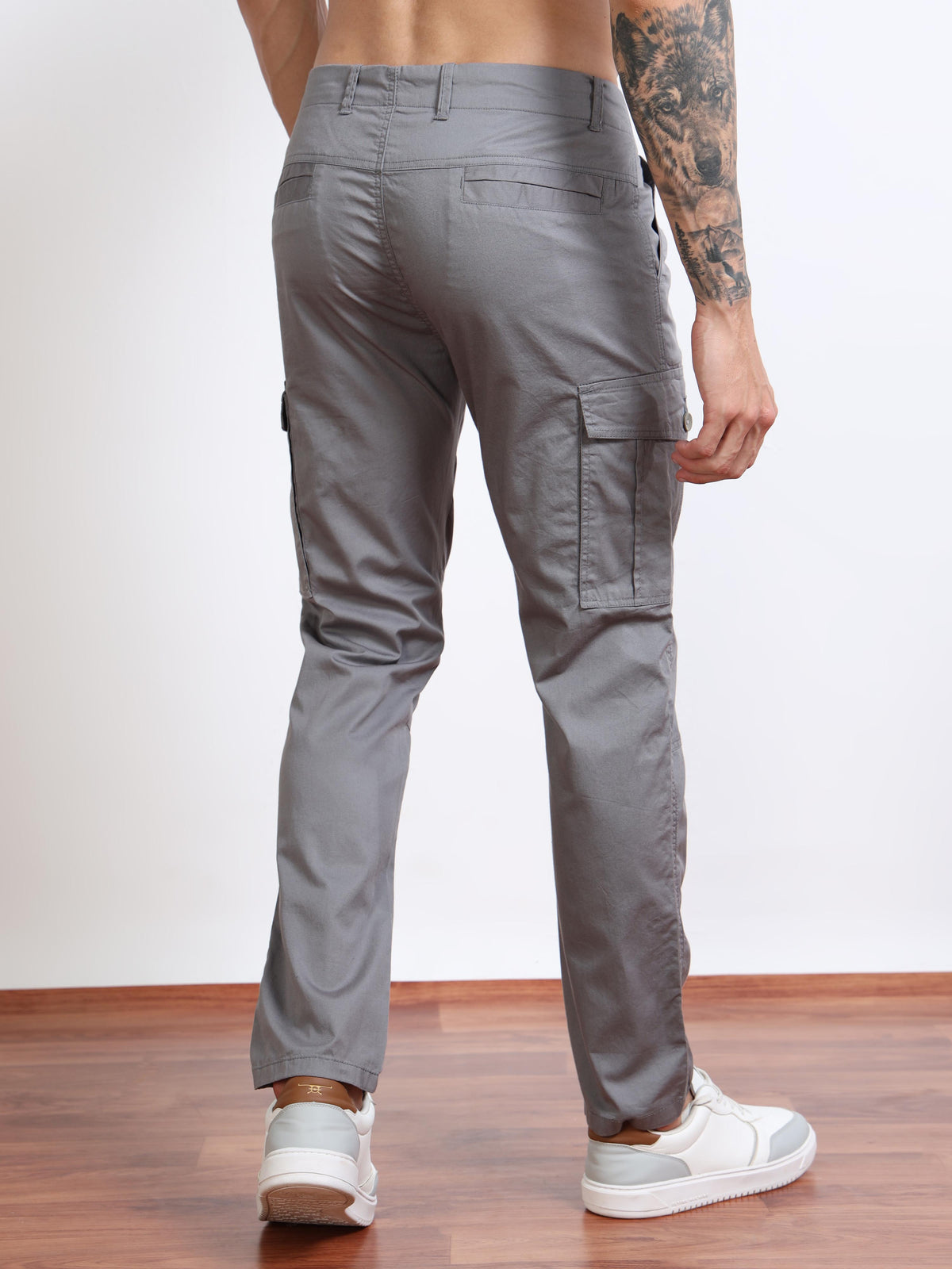 Men’s Slim Fit Grey Cargo Pants by Black Thread