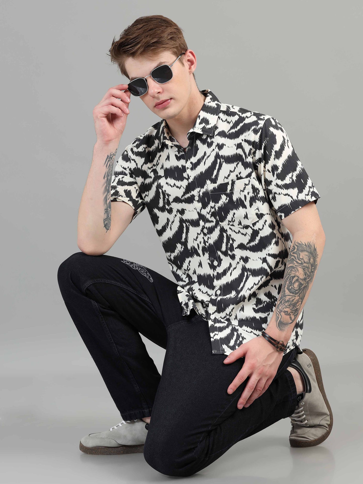 Abstract black printed shirt for men