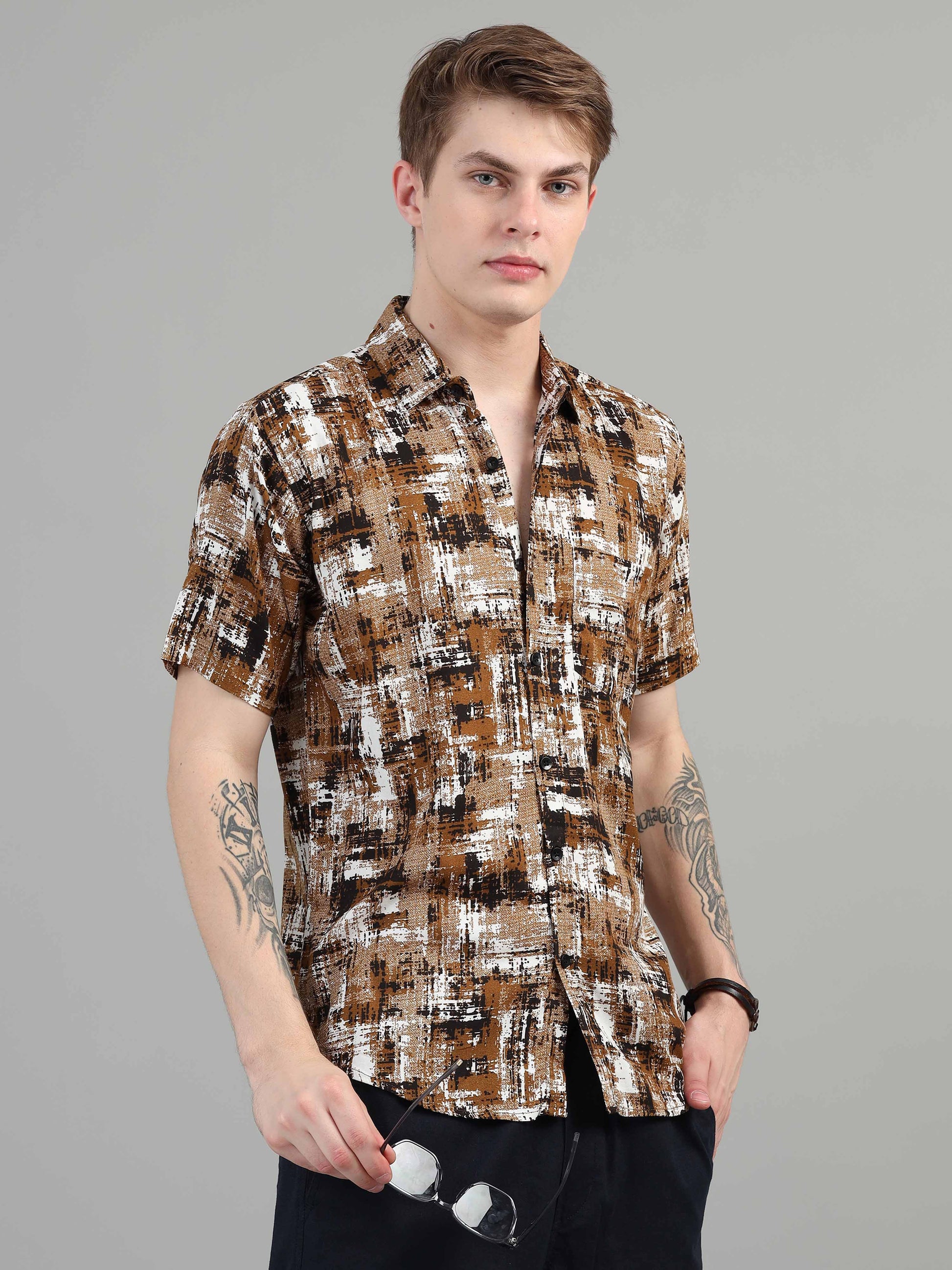 Box Hatches mustard print shirt for men