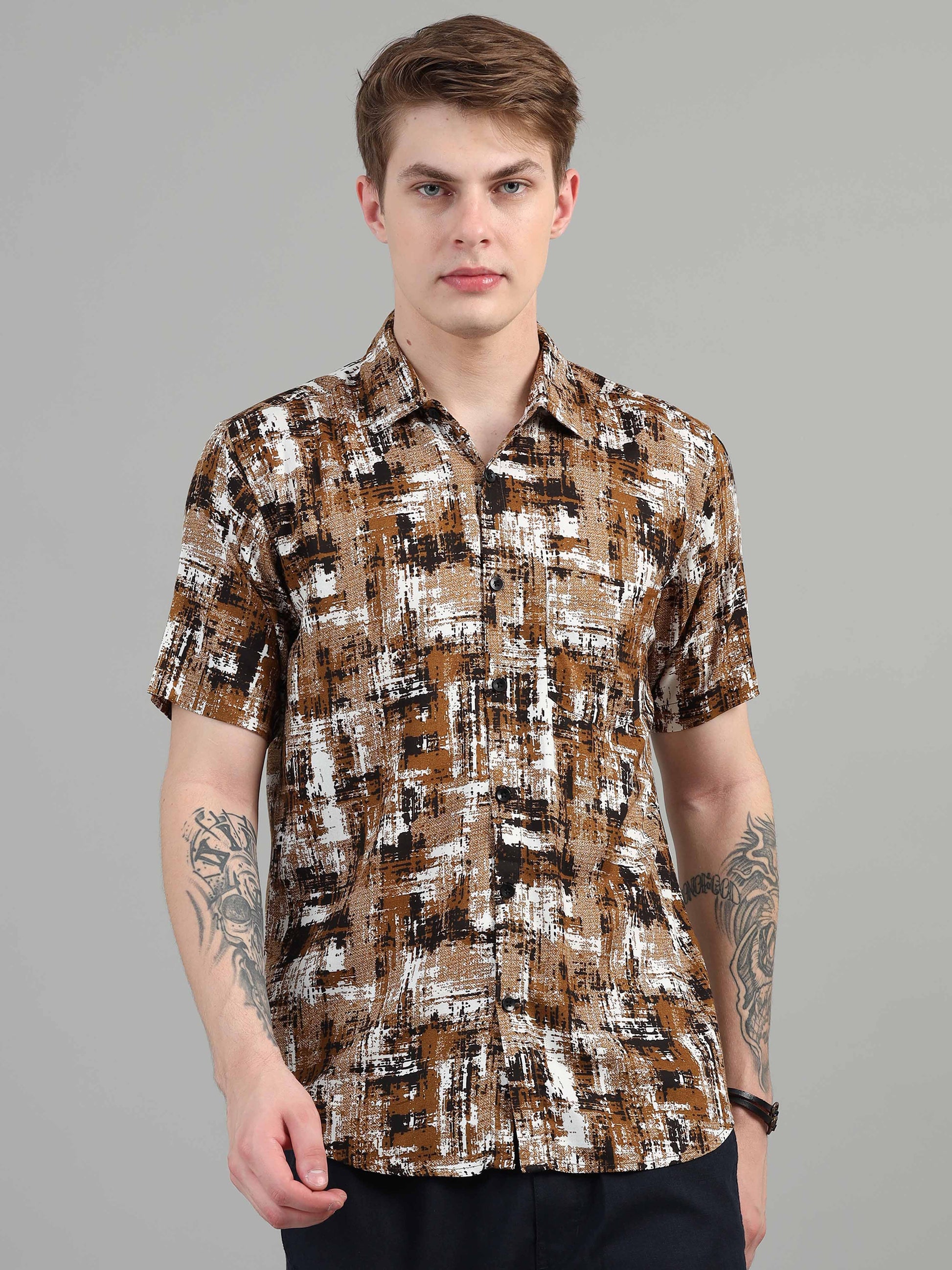 Box Hatches mustard print shirt for men