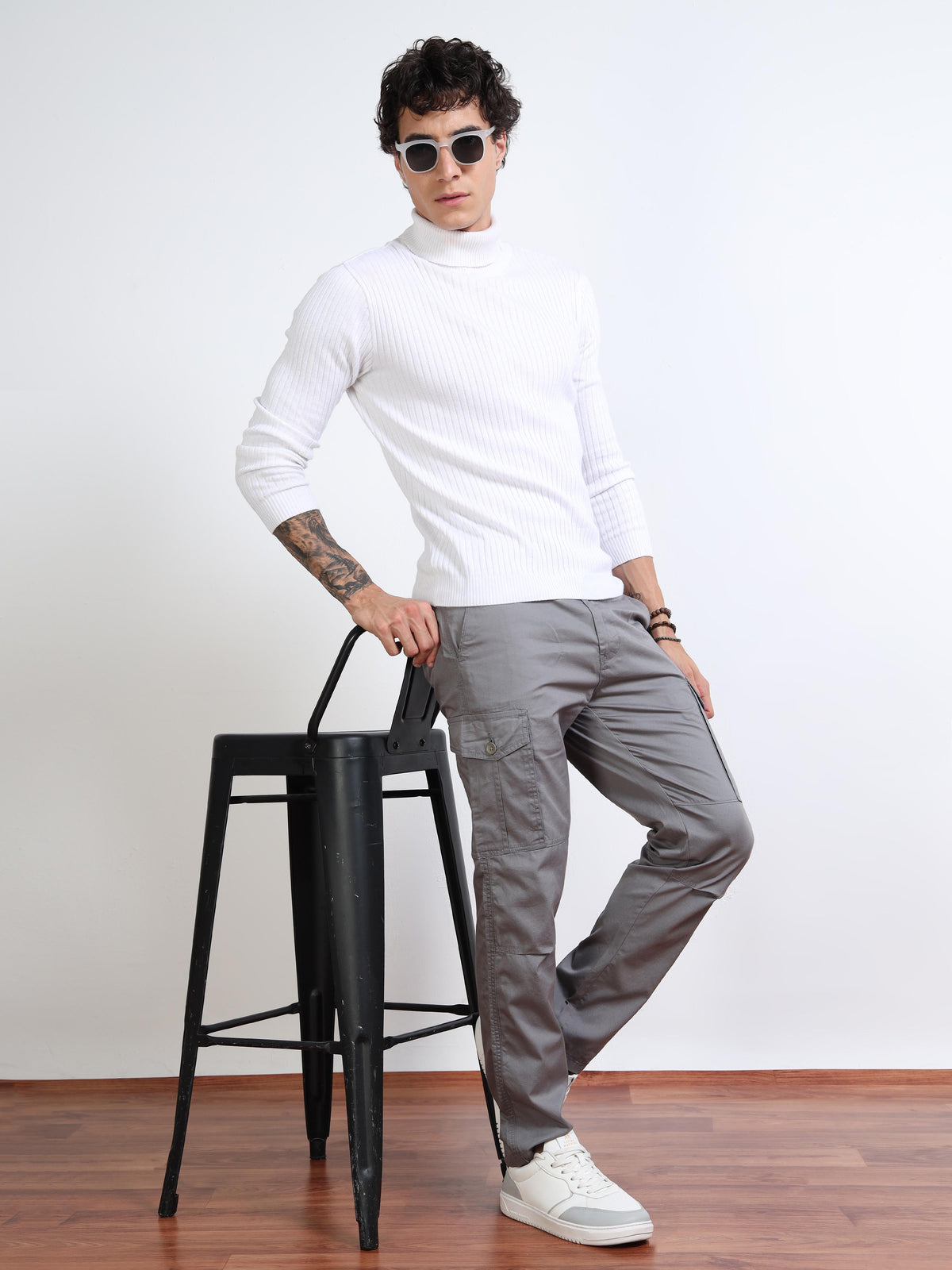Men’s Slim Fit Grey Cargo Pants by Black Thread
