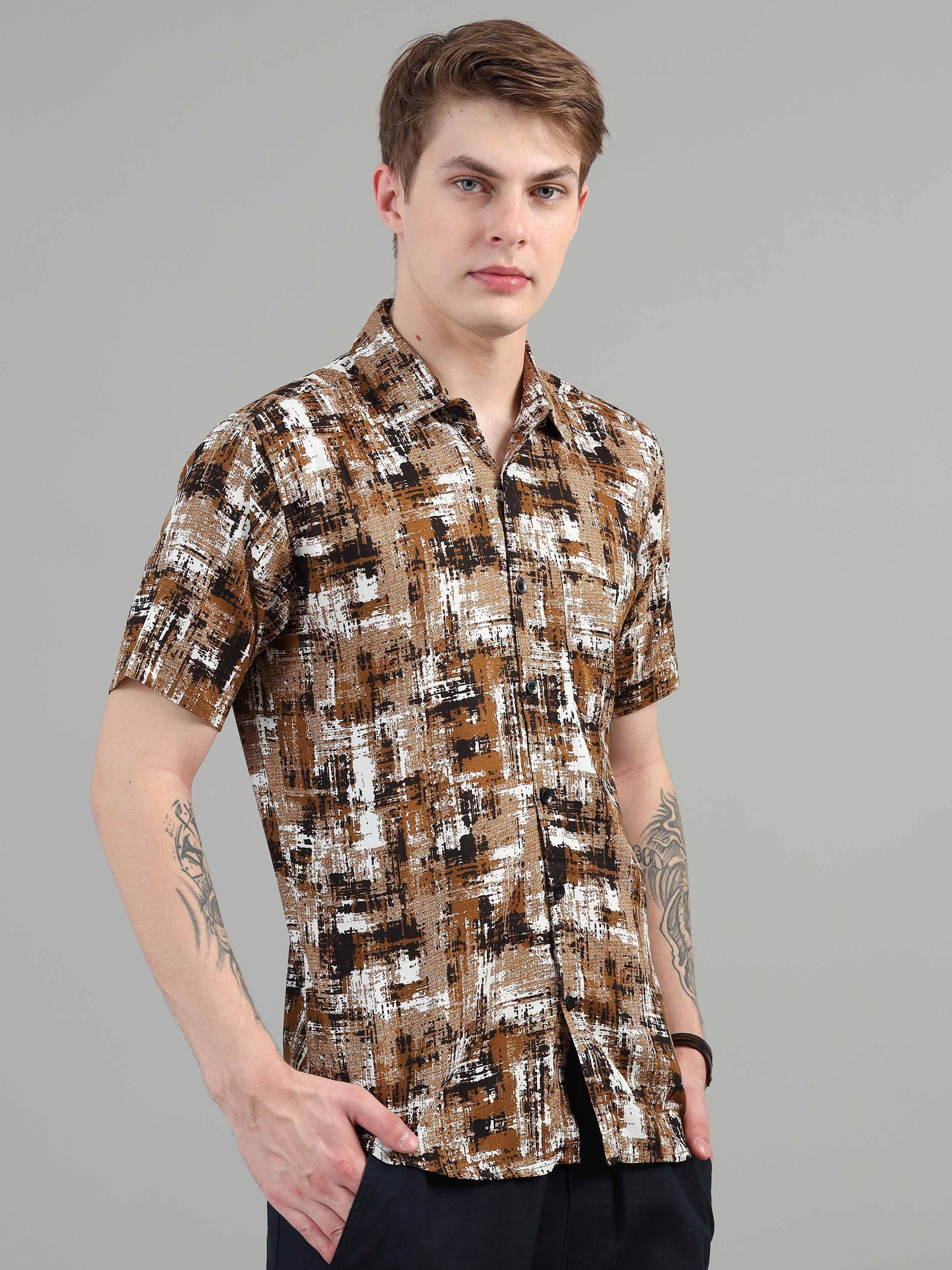 Box Hatches mustard print shirt for men