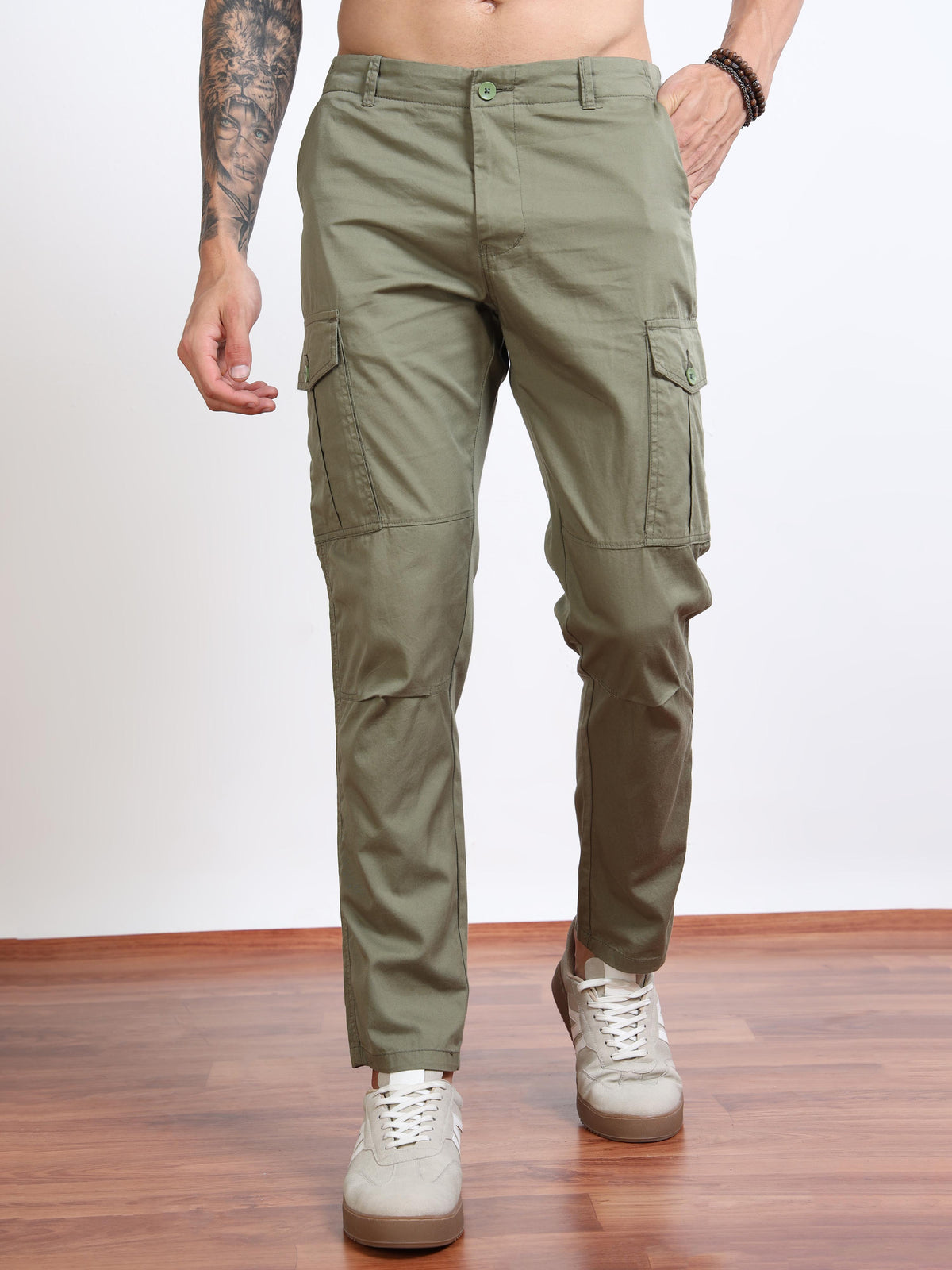 Men’s Olive Green Cargo Pants by Black Thread