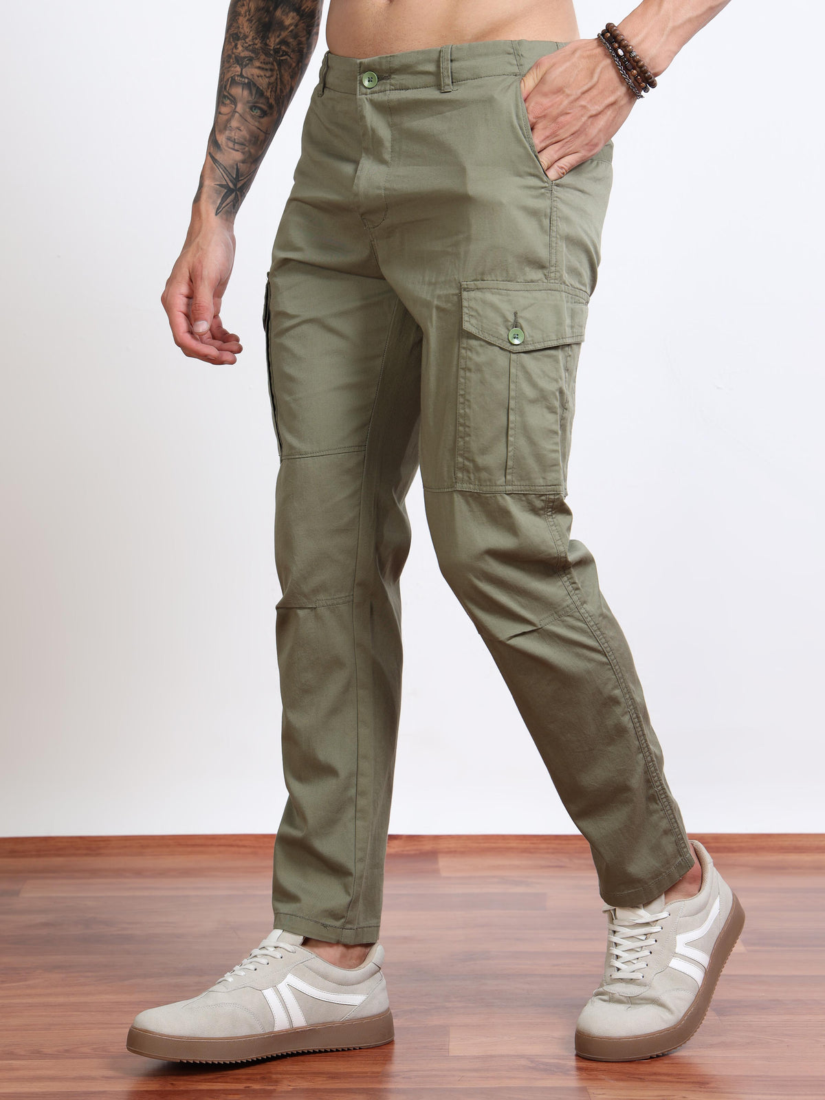 Men’s Olive Green Cargo Pants by Black Thread