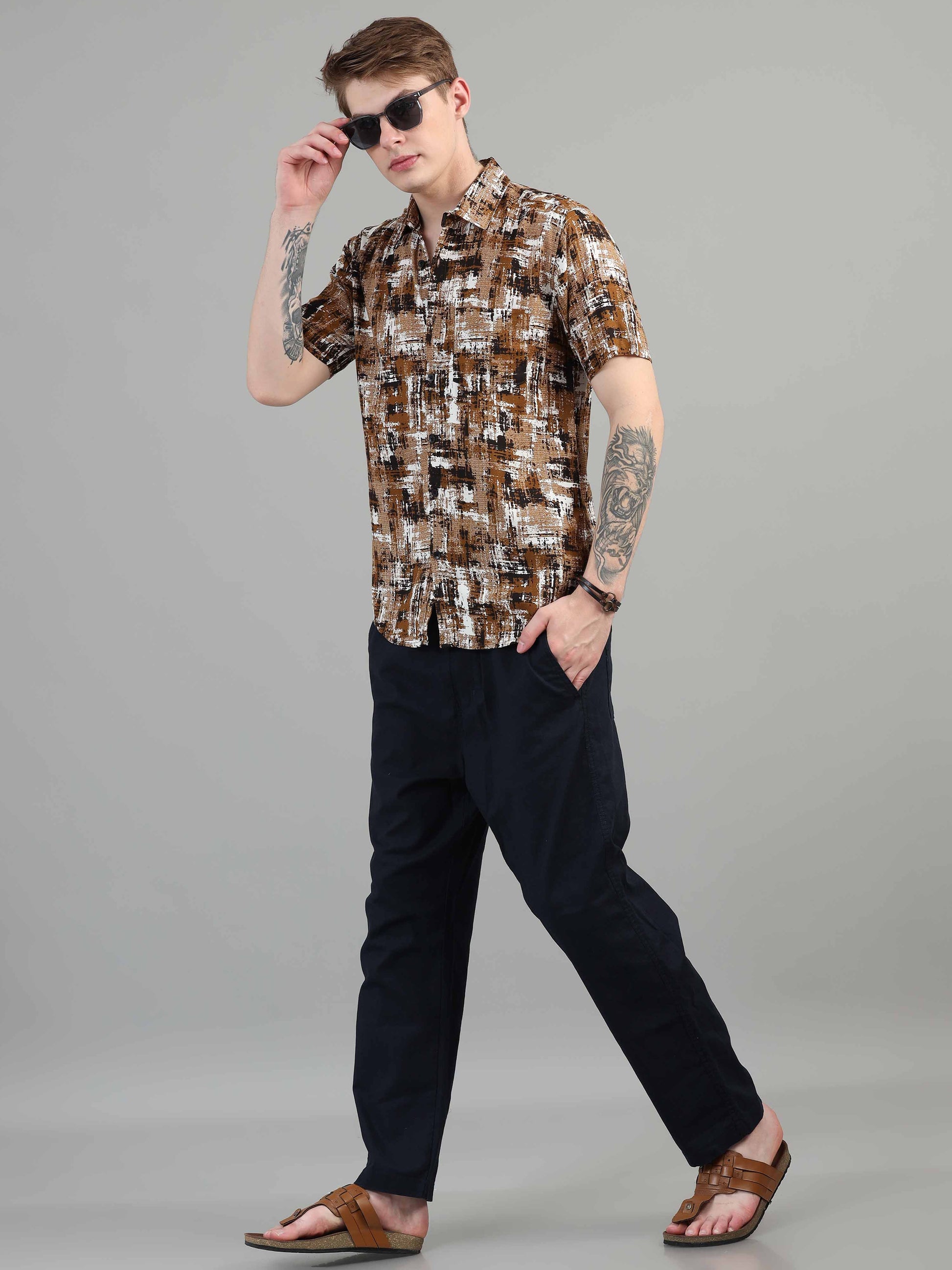 Box Hatches mustard print shirt for men