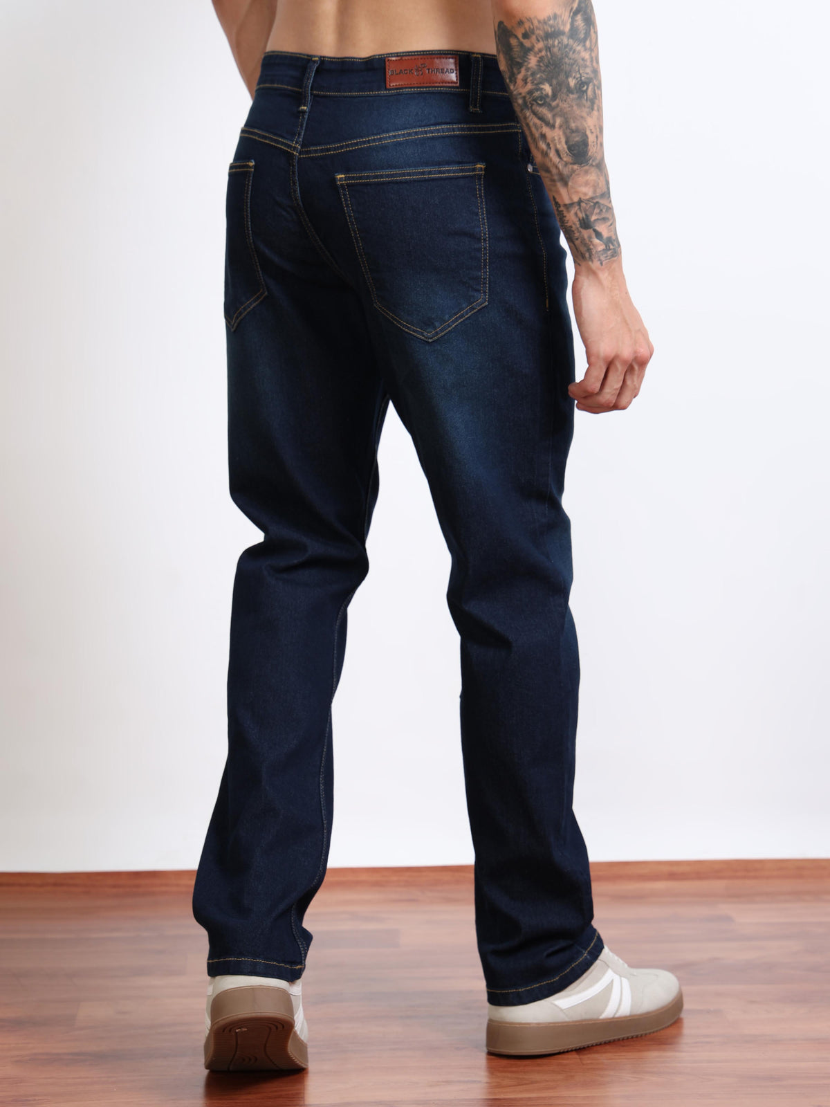Men’s Dark Wash Straight Fit Jeans by Black Thread