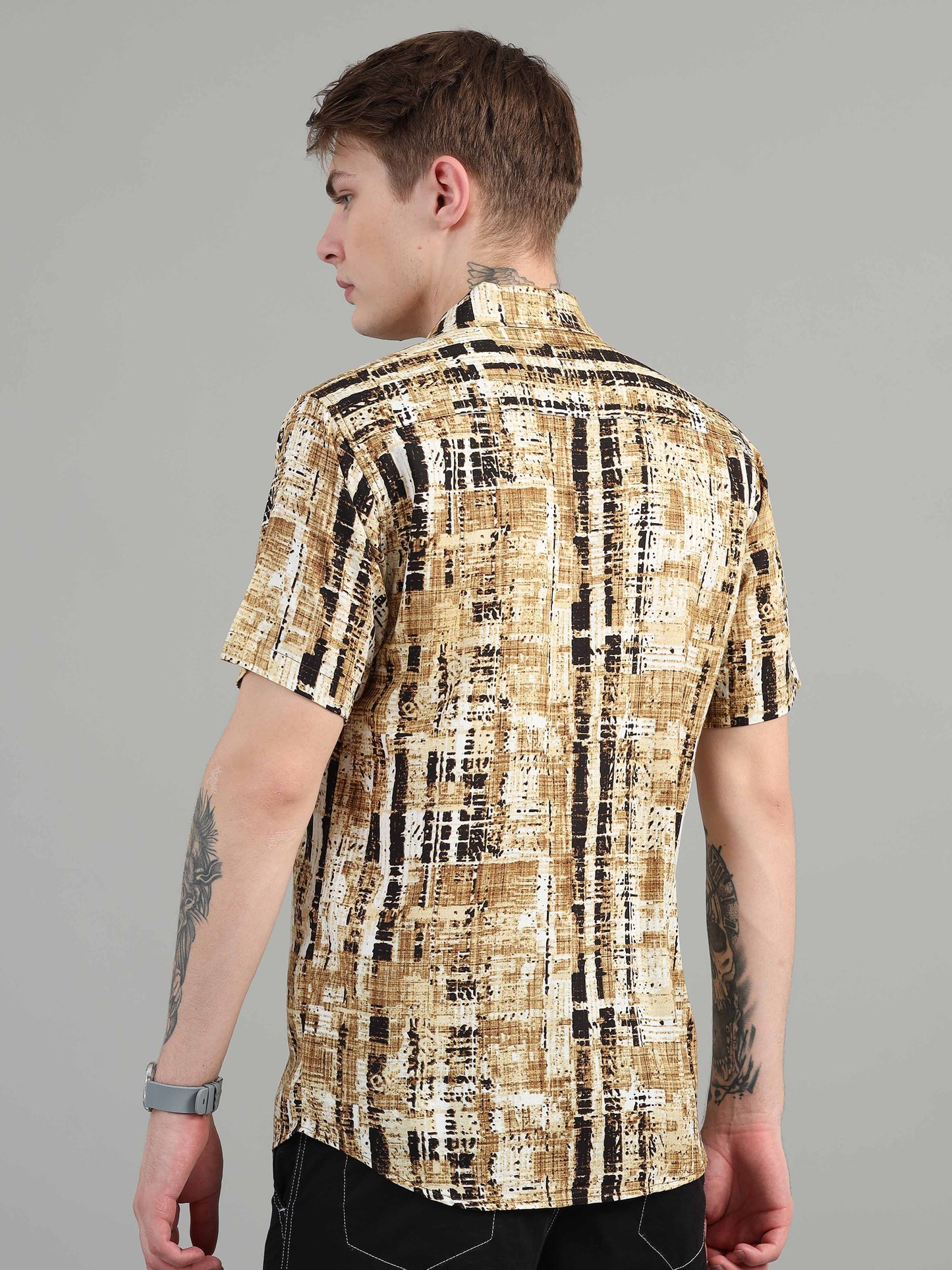 Mustard Hatched line shirt for men