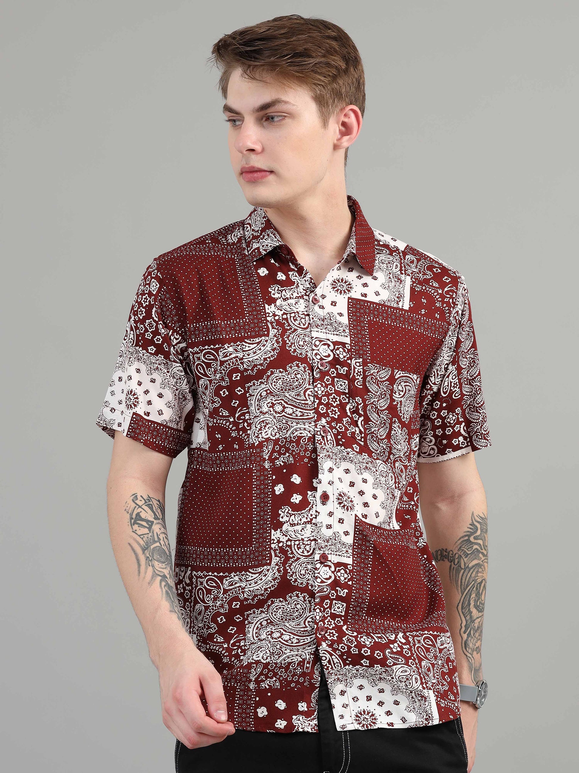 Brick Box Pattern half sleeves printed shirt men