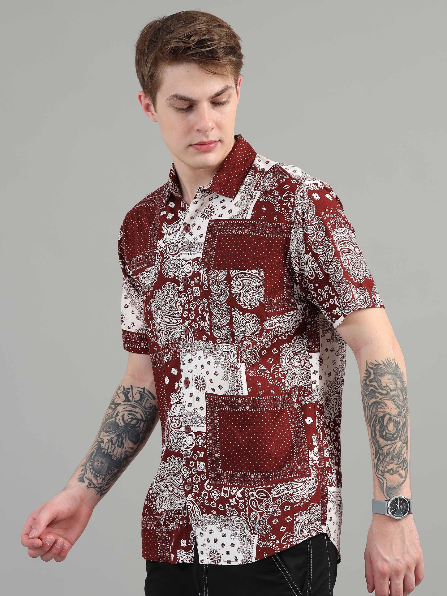 Brick Box Pattern half sleeves printed shirt men