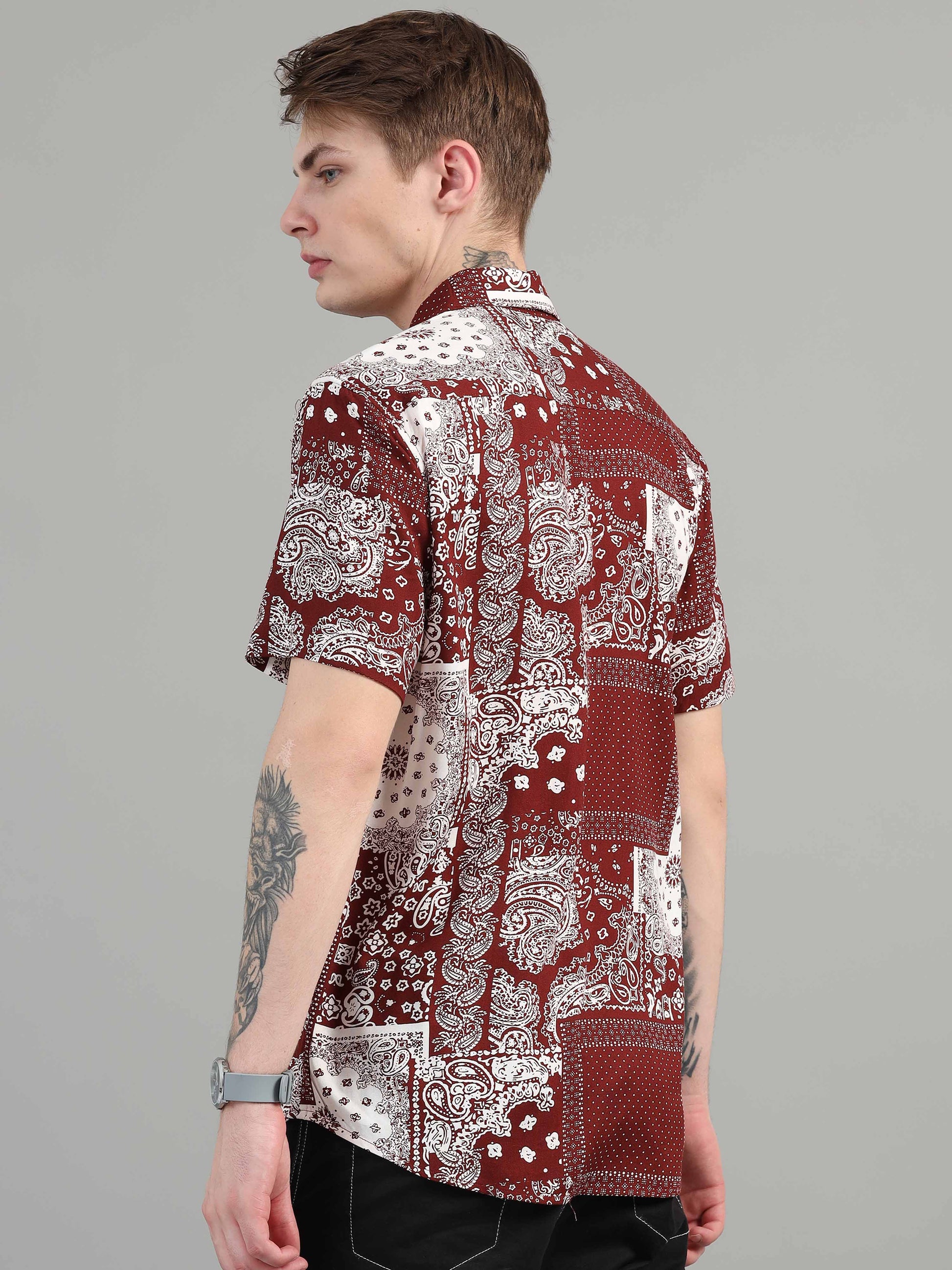 Brick Box Pattern half sleeves printed shirt men