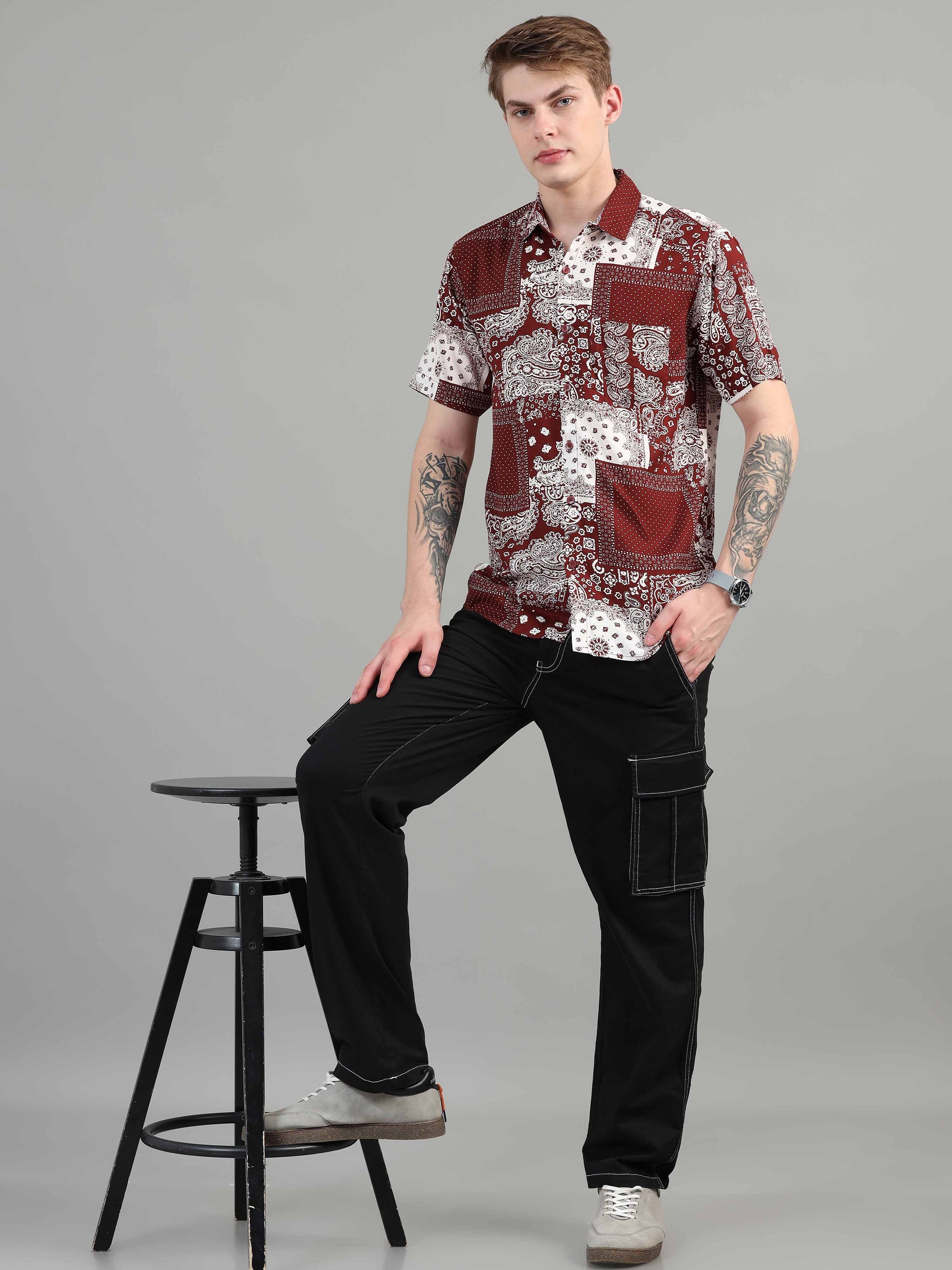 Brick Box Pattern half sleeves printed shirt men