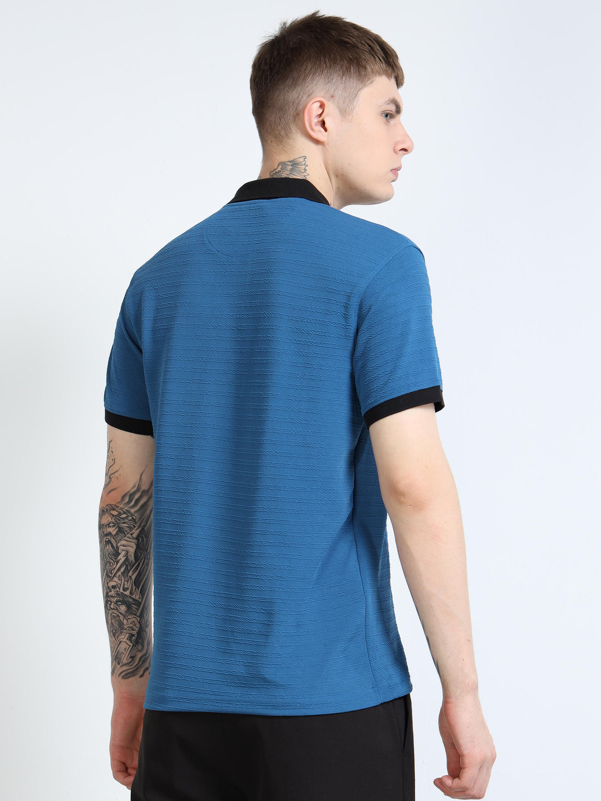 Men’s Contrast-Collar Textured Polo by Black Thread