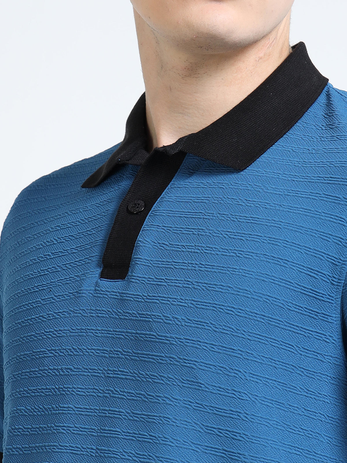 Men’s Contrast-Collar Textured Polo by Black Thread