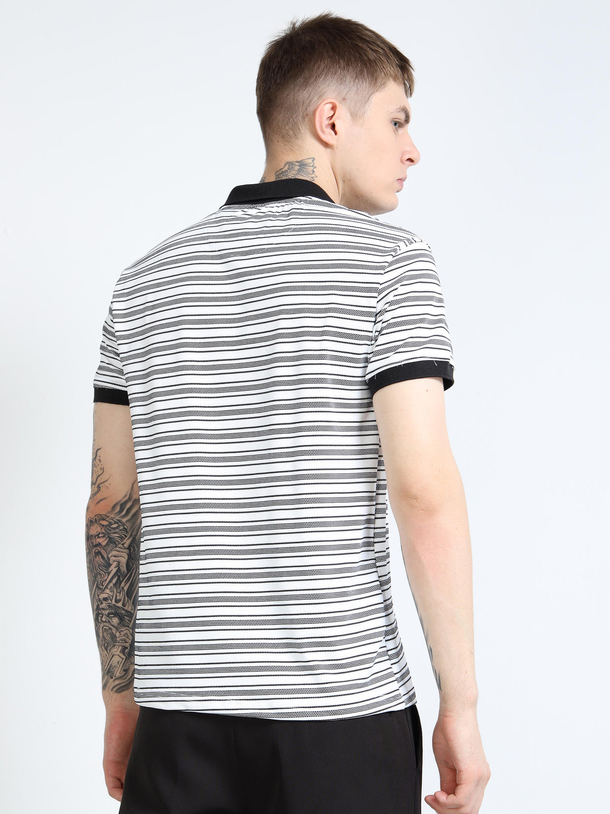 Men’s Contrast-Collar Stripe Polo by Black Thread