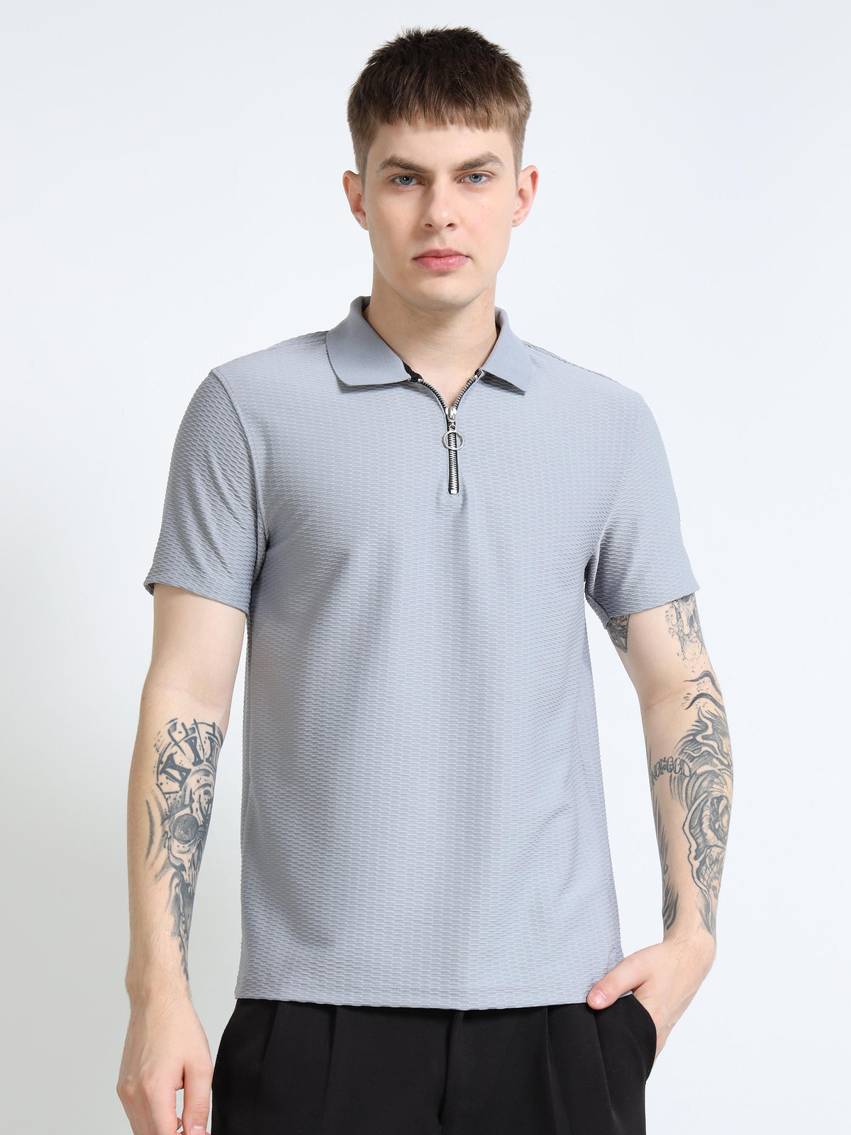 Men’s Textured Quarter-Zip Polo by Black Thread