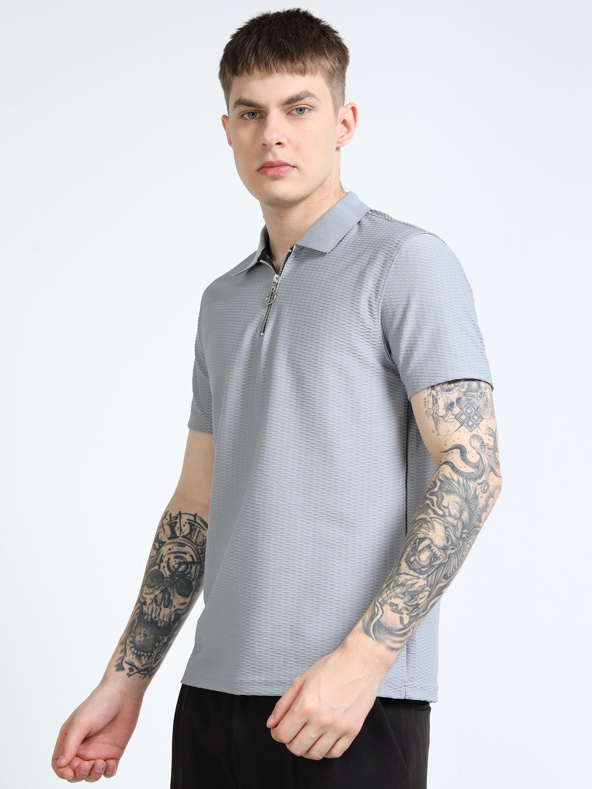 Men’s Textured Quarter-Zip Polo by Black Thread