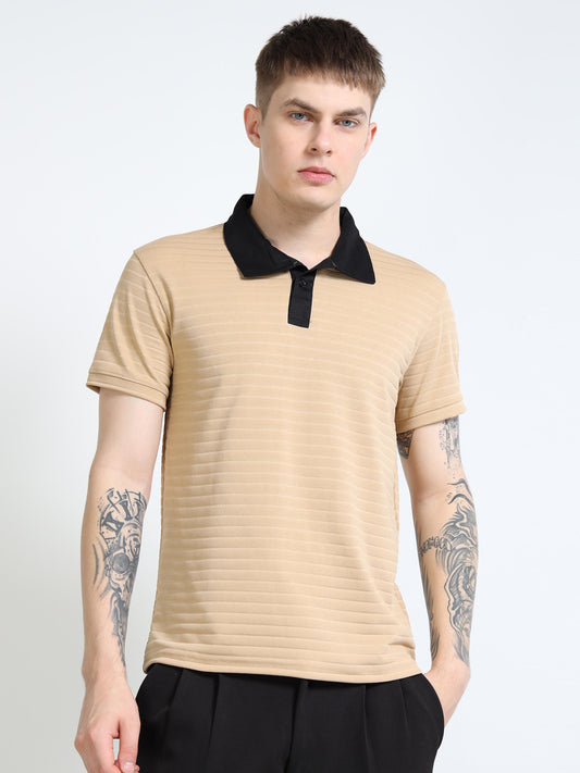 Men’s Contrast-Collar Textured Rib Polo by Black Thread