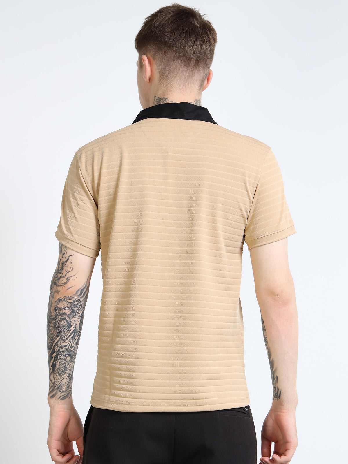 Men’s Contrast-Collar Textured Rib Polo by Black Thread