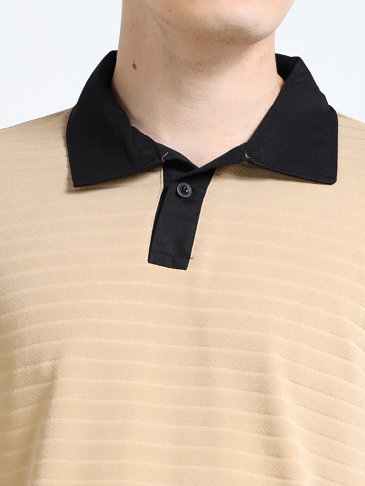 Men’s Contrast-Collar Textured Rib Polo by Black Thread