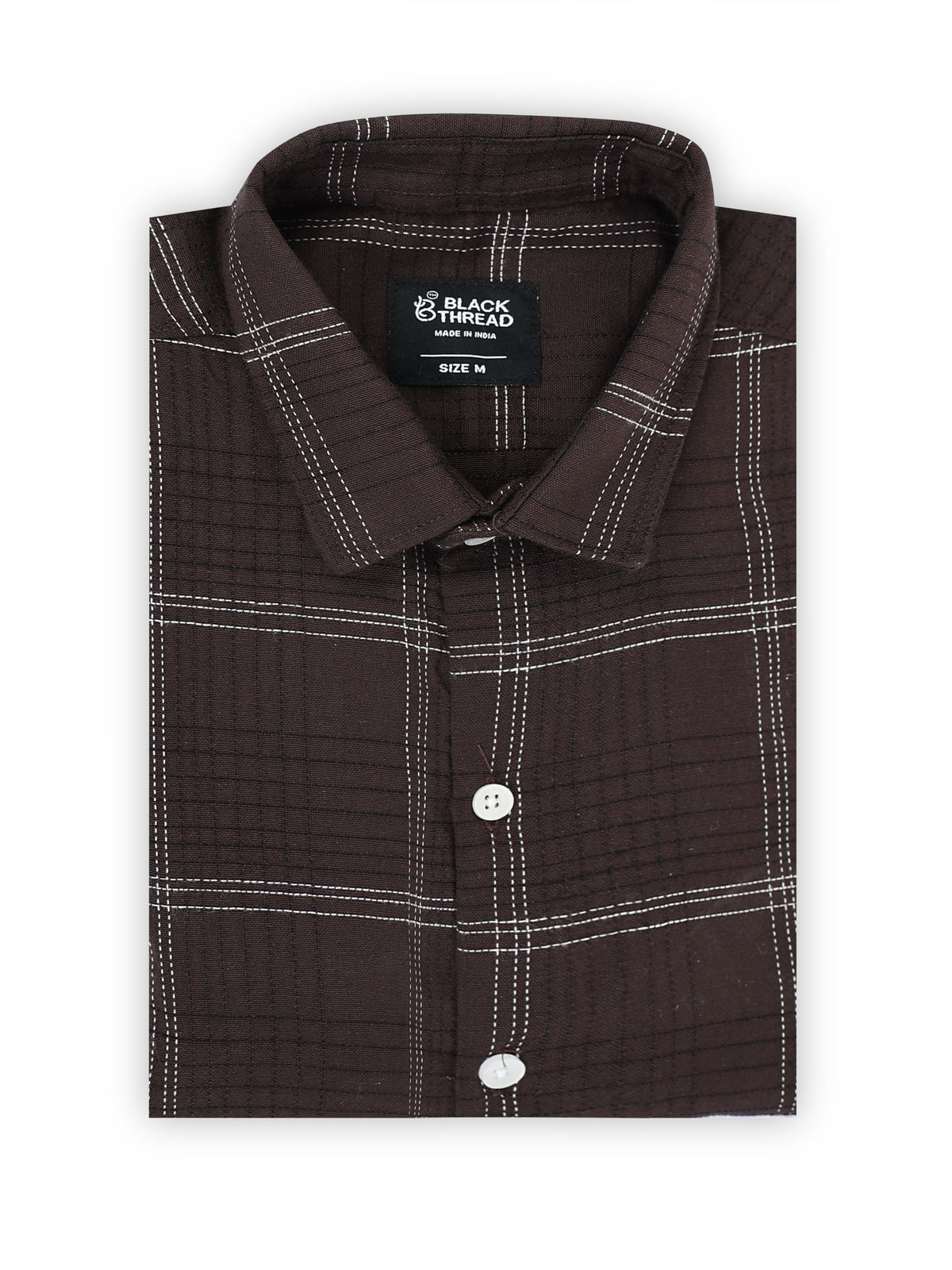 Dark Brown Men's Cotton Embroidered Checked Casual Shirt - Premium Comfort Fit