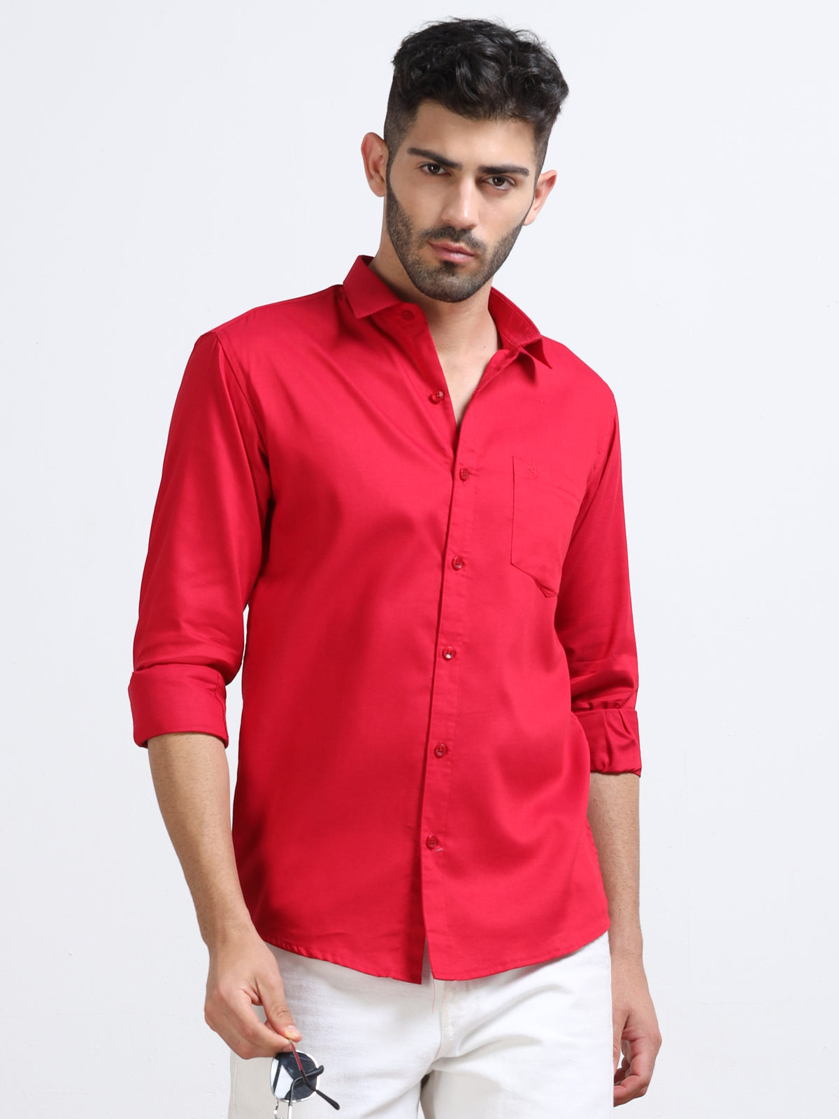 Cherry Red Men's Cotton Plain Casual Shirt - Premium Comfort Fit