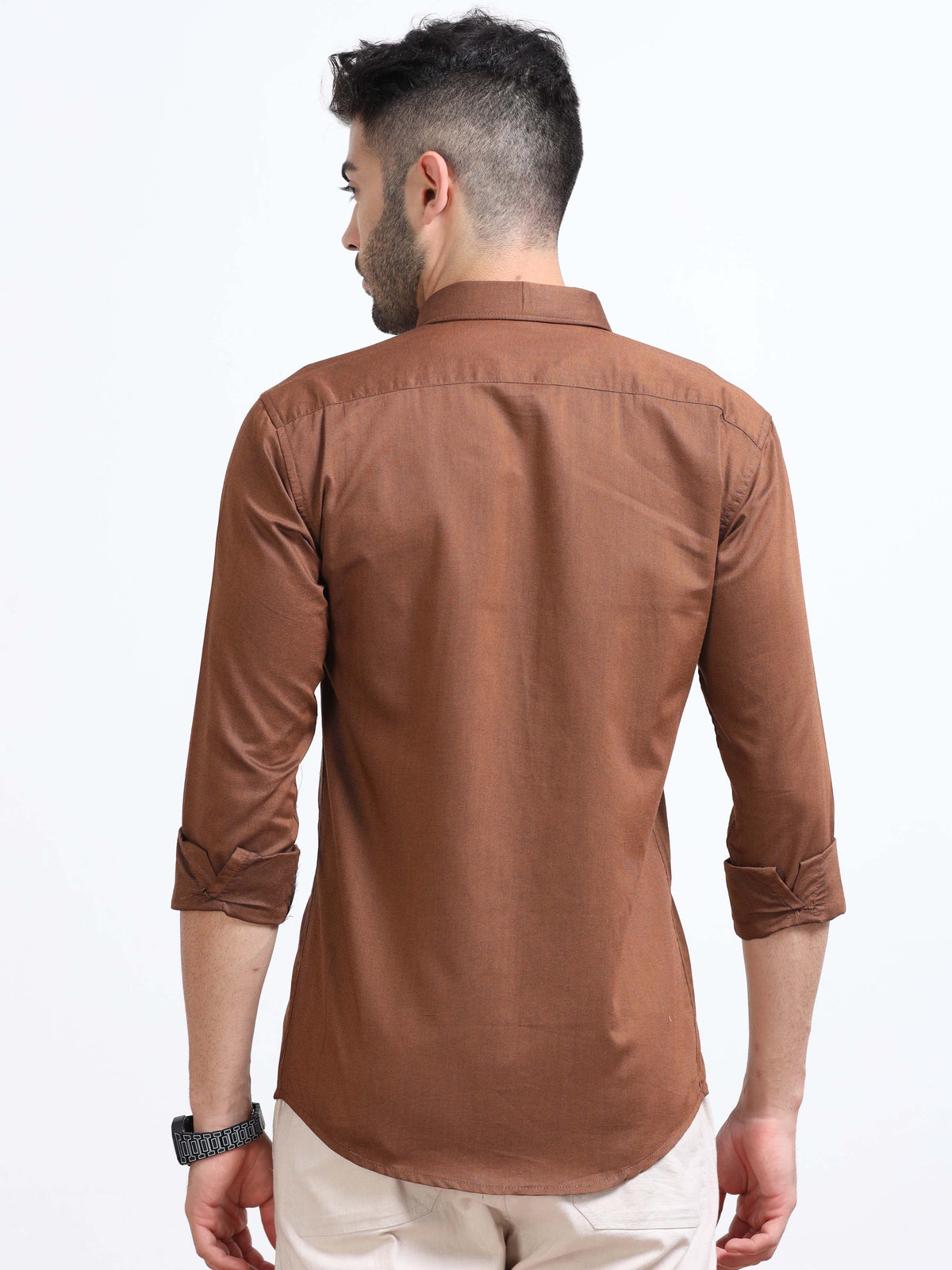 Coffee Brown Men's Cotton Plain Casual Shirt - Premium Comfort Fit