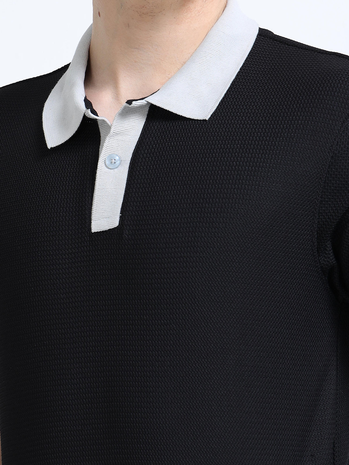 Men’s Contrast-Collar Textured Polo by Black Thread