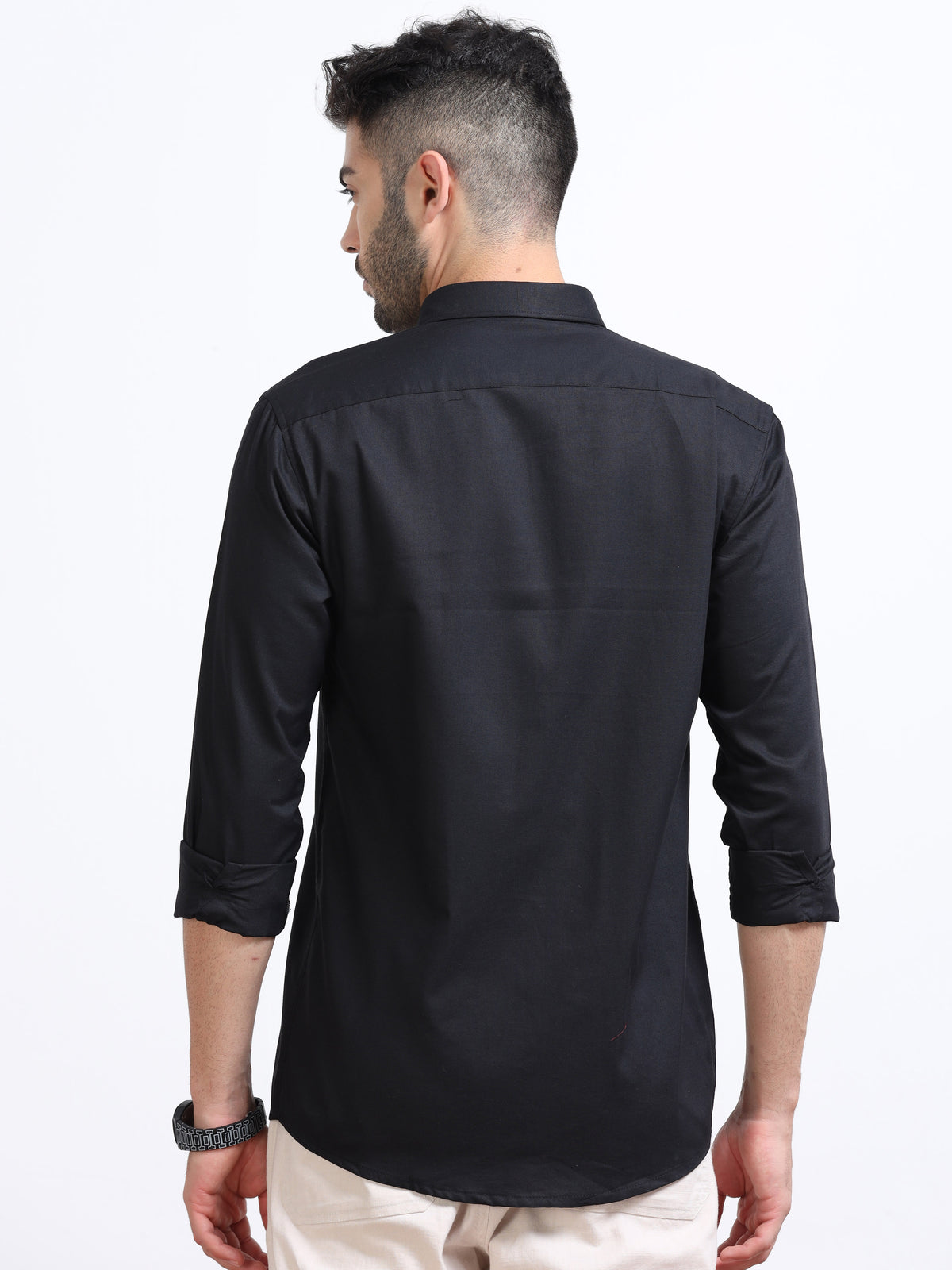 Black Men's Cotton Plain Casual Shirt - Premium Comfort Fit