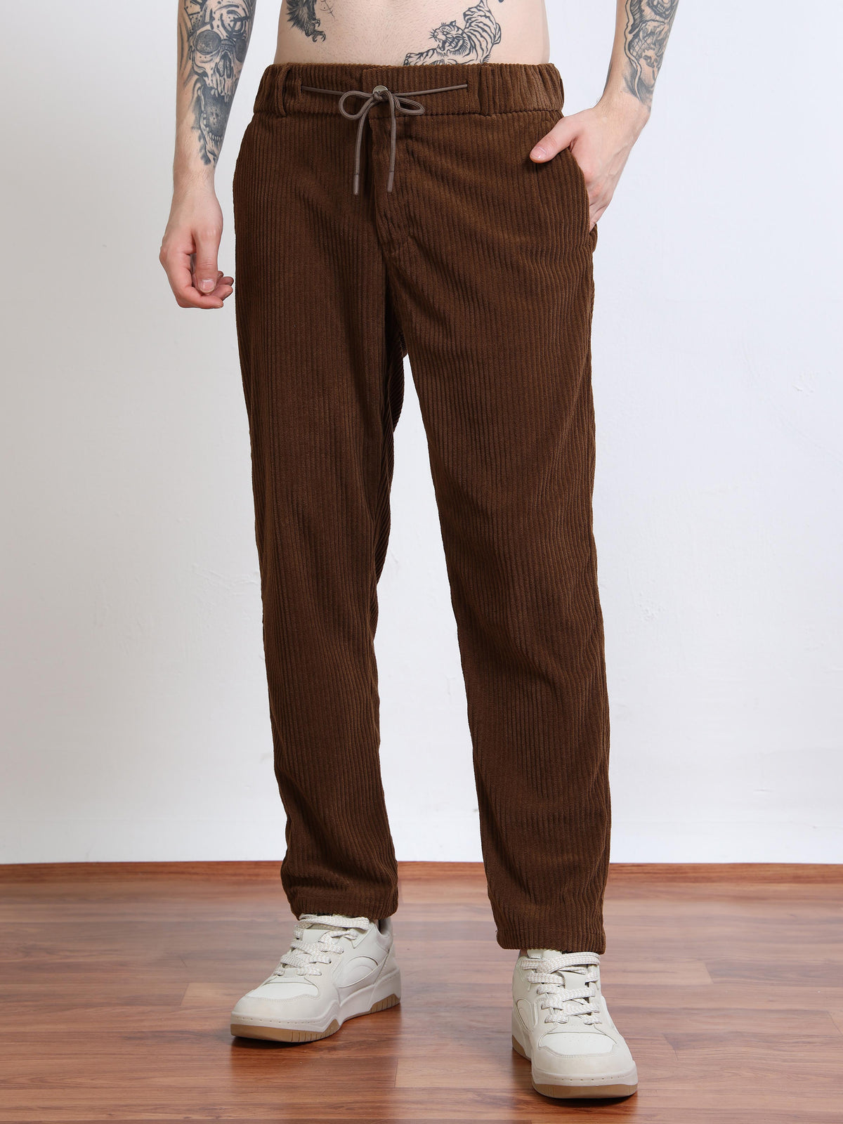 Men’s Corduroy Drawstring Lounge Trousers by Black Thread