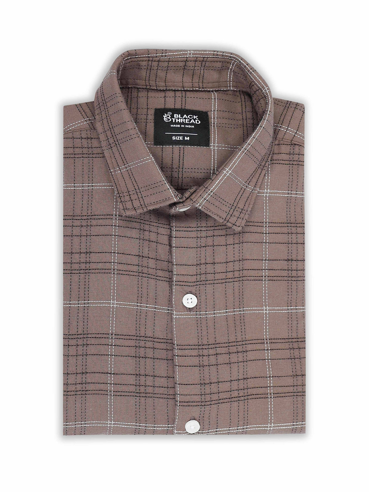 Brown Men's Cotton Embroidered Checked Casual Shirt - Premium Comfort Fit