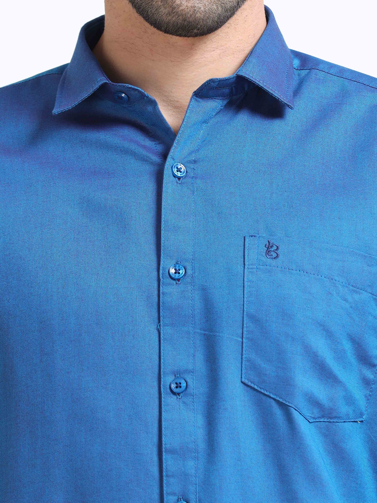 Royal Blue Men's Cotton Plain Casual Shirt - Premium Comfort Fit