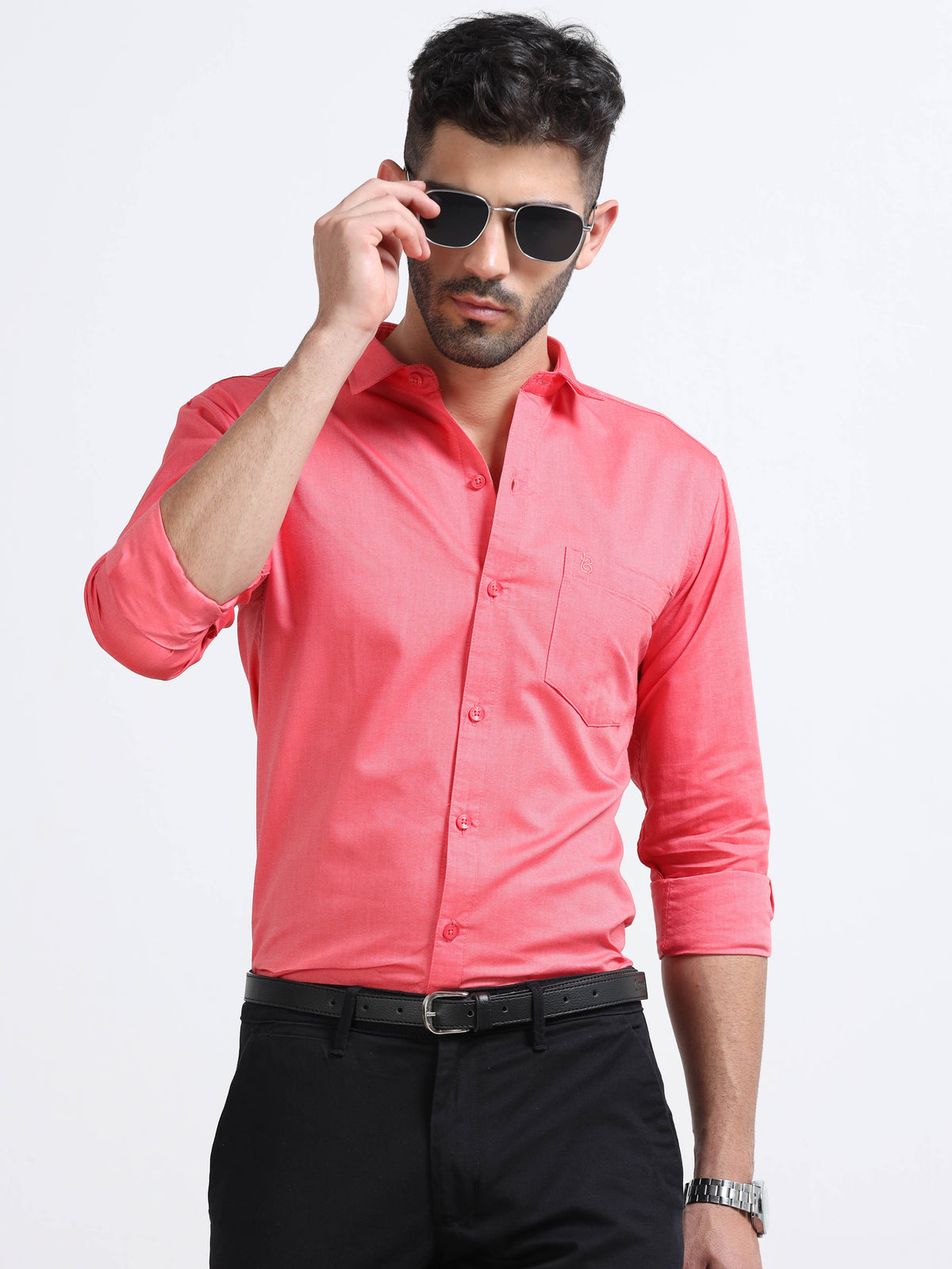 Pink Men's Cotton Plain Casual Shirt - Premium Comfort Fit