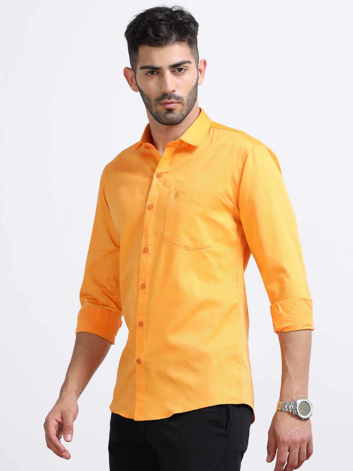 Mustard Yellow Men's Cotton Plain Casual Shirt - Premium Comfort Fit
