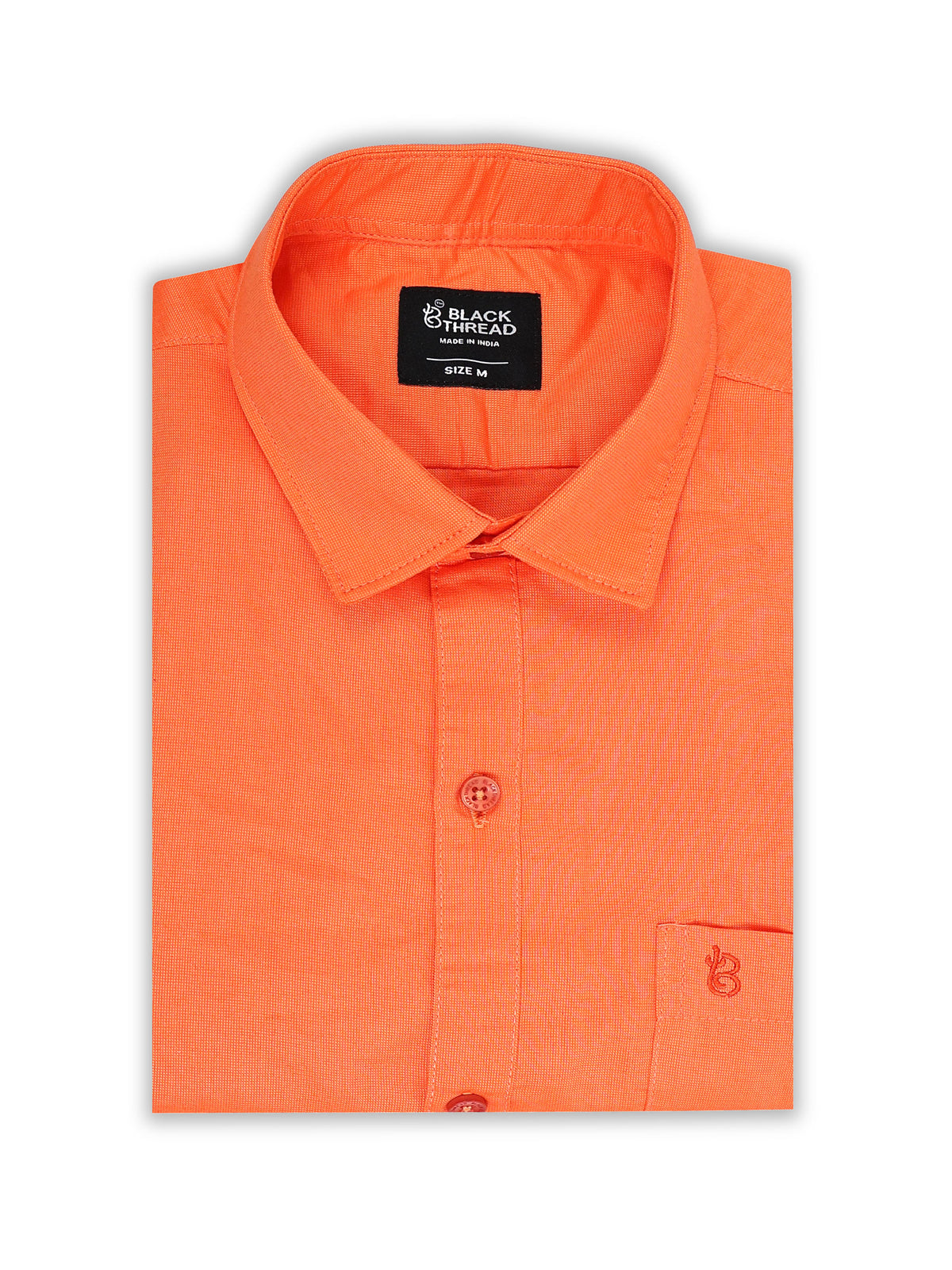 Orange Men's Cotton Plain Casual Shirt - Premium Comfort Fit