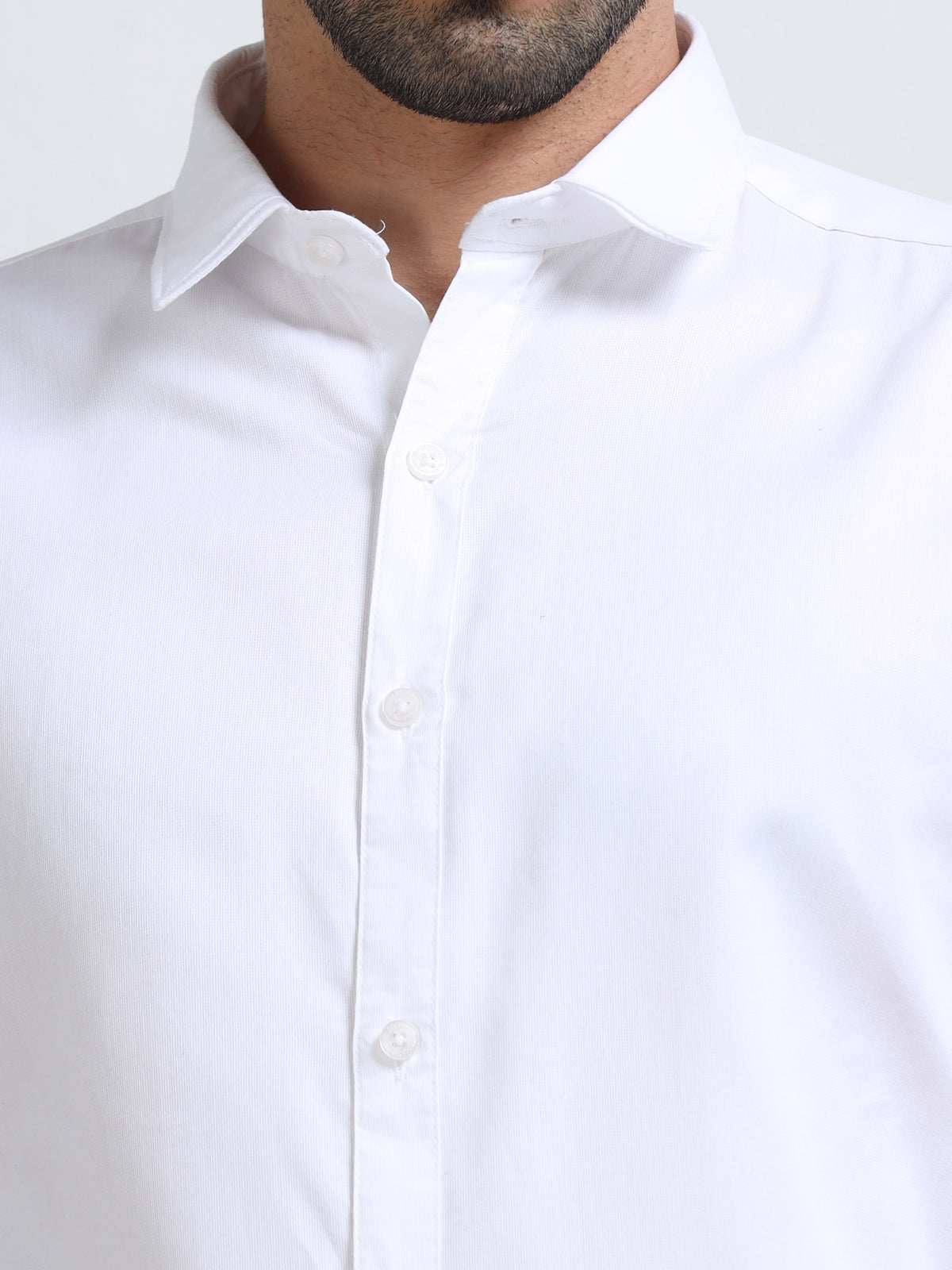 White Men's Cotton Plain Casual Shirt - Premium Comfort Fit