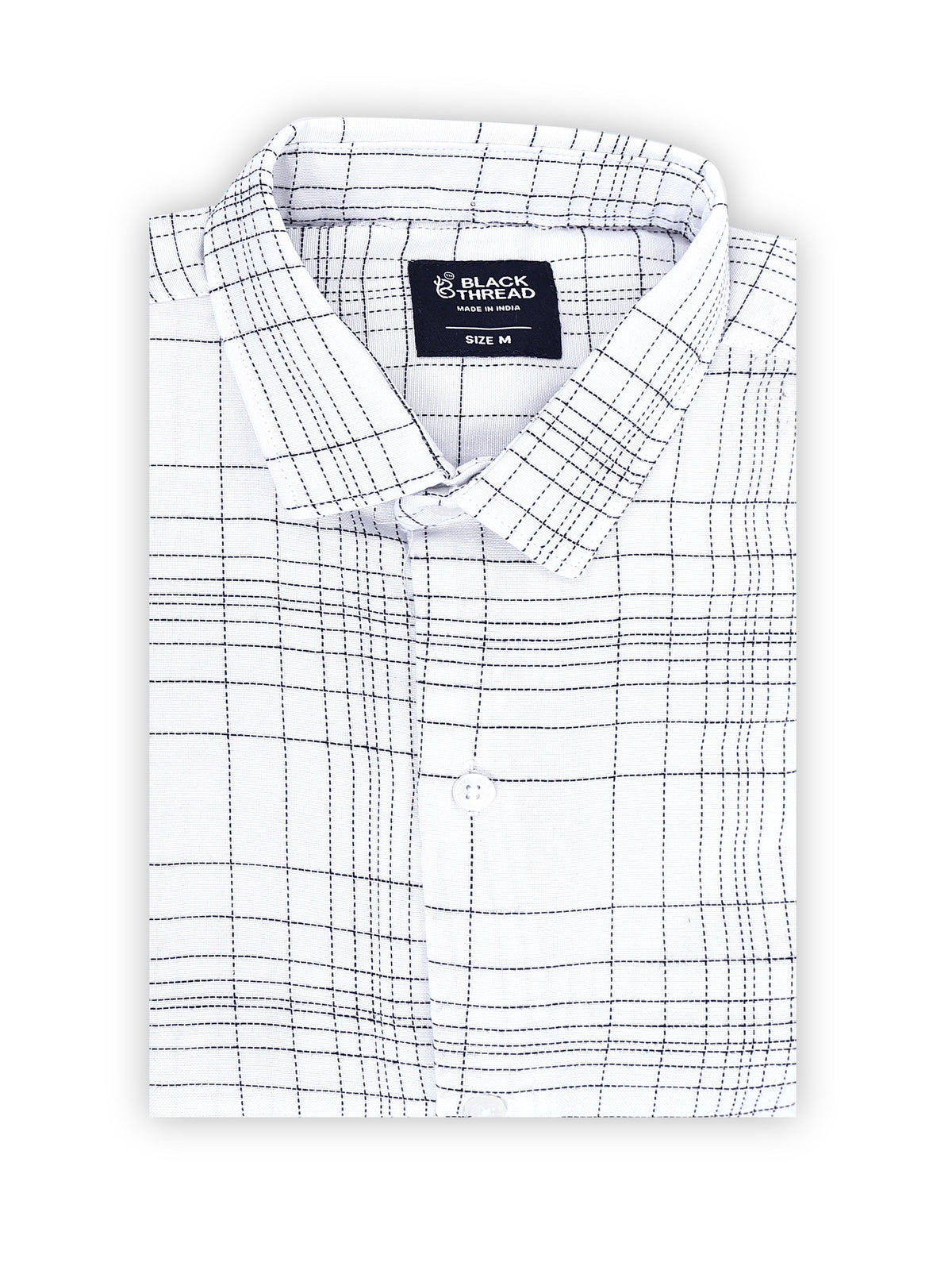 White Men's Cotton Embroidered Checked Casual Shirt - Premium Comfort Fit